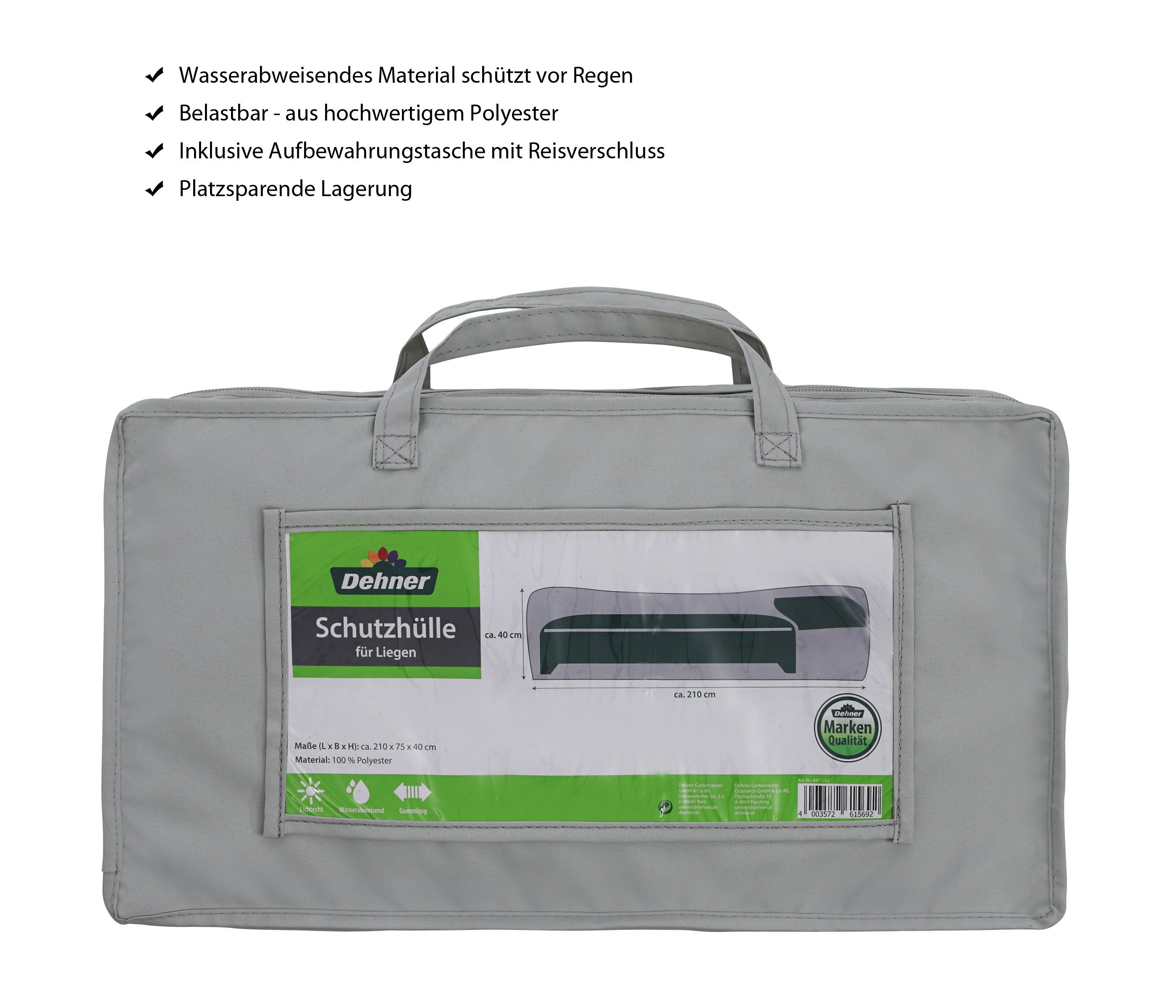 Dehner Gartenmöbel-Schutzhülle für Gartenliege, 210 x 75 x 40 cm, Polyester, grau, Idealer und passgenauer Schutz aus Polyester für Ihre Gartenliegen