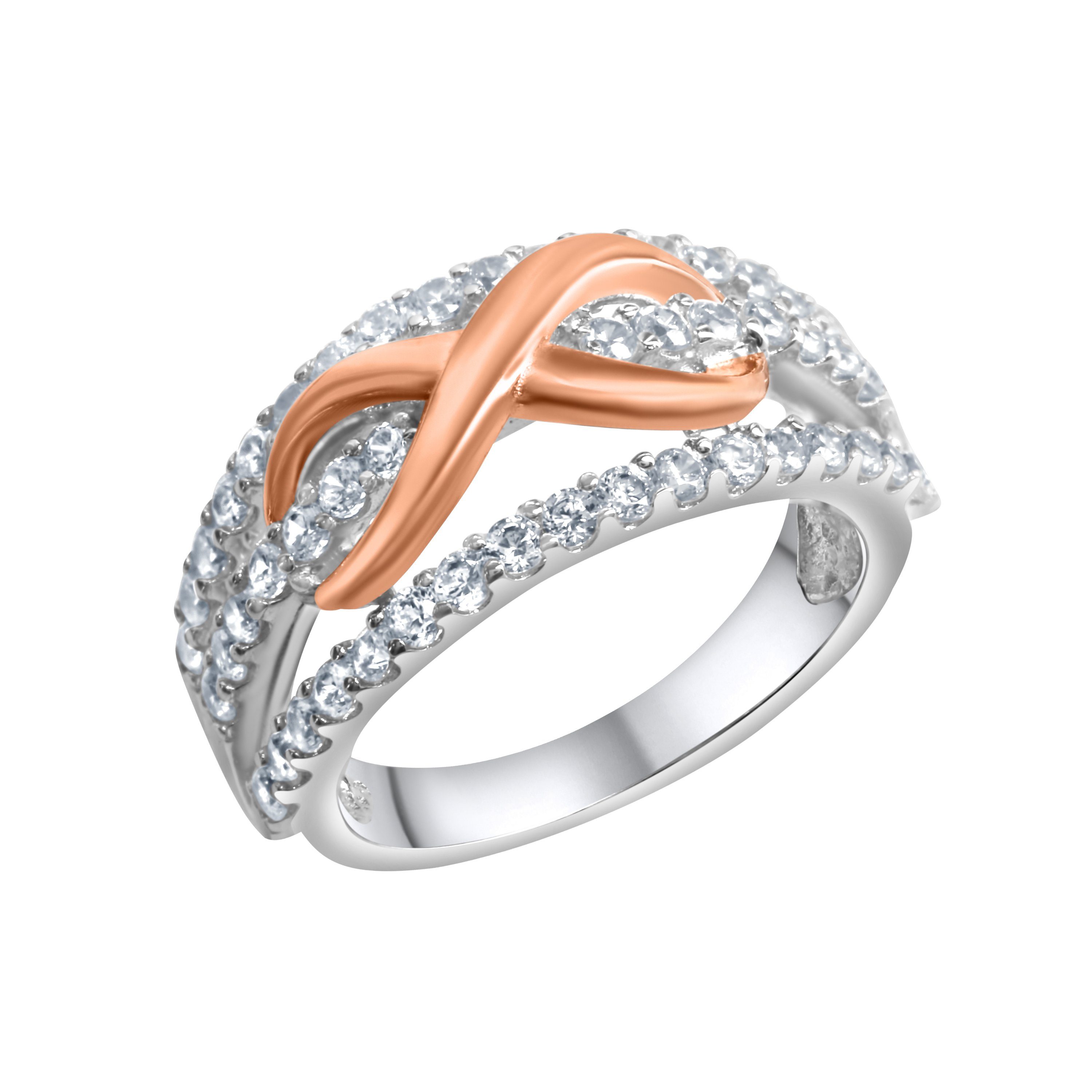 Zeeme Fingerring 925/- Sterling Silber 2-farbig Zirkonia