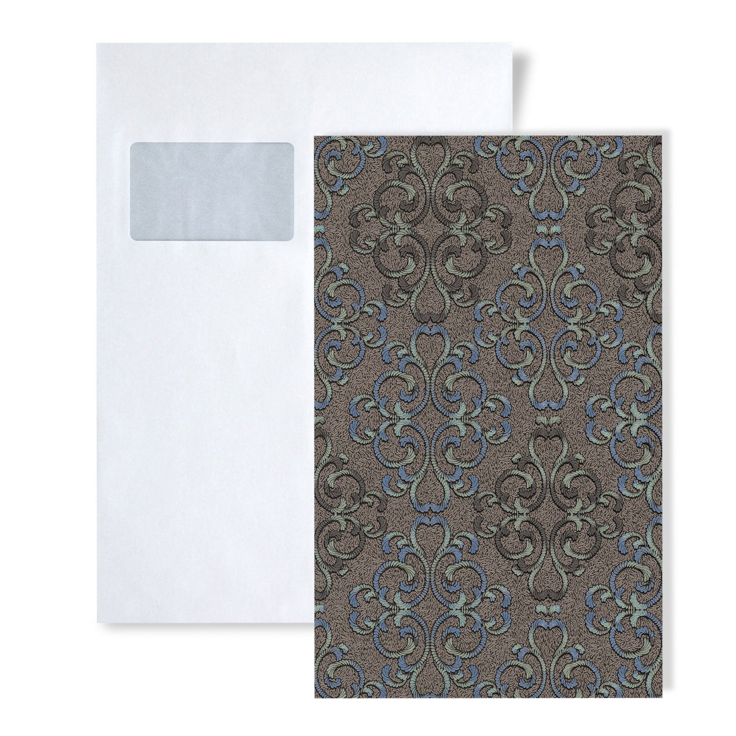 Edem Papiertapete 1 MUSTERSTÜCK S-85037BR36 DIN A4 MUSTER der Barock Tapete, glänzend, ornamental, Strukturmuster, Barock-Style, (1 Musterblatt, ca. A5-A4), braun, dunkel-braun, blau-grau, platin