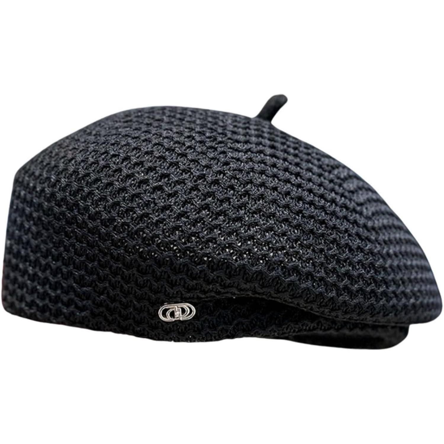 LuxusKollektion Baskenmütze Baskenmütze Damen Baumwolle Leinen Barett Cap 56-58 Schwarz