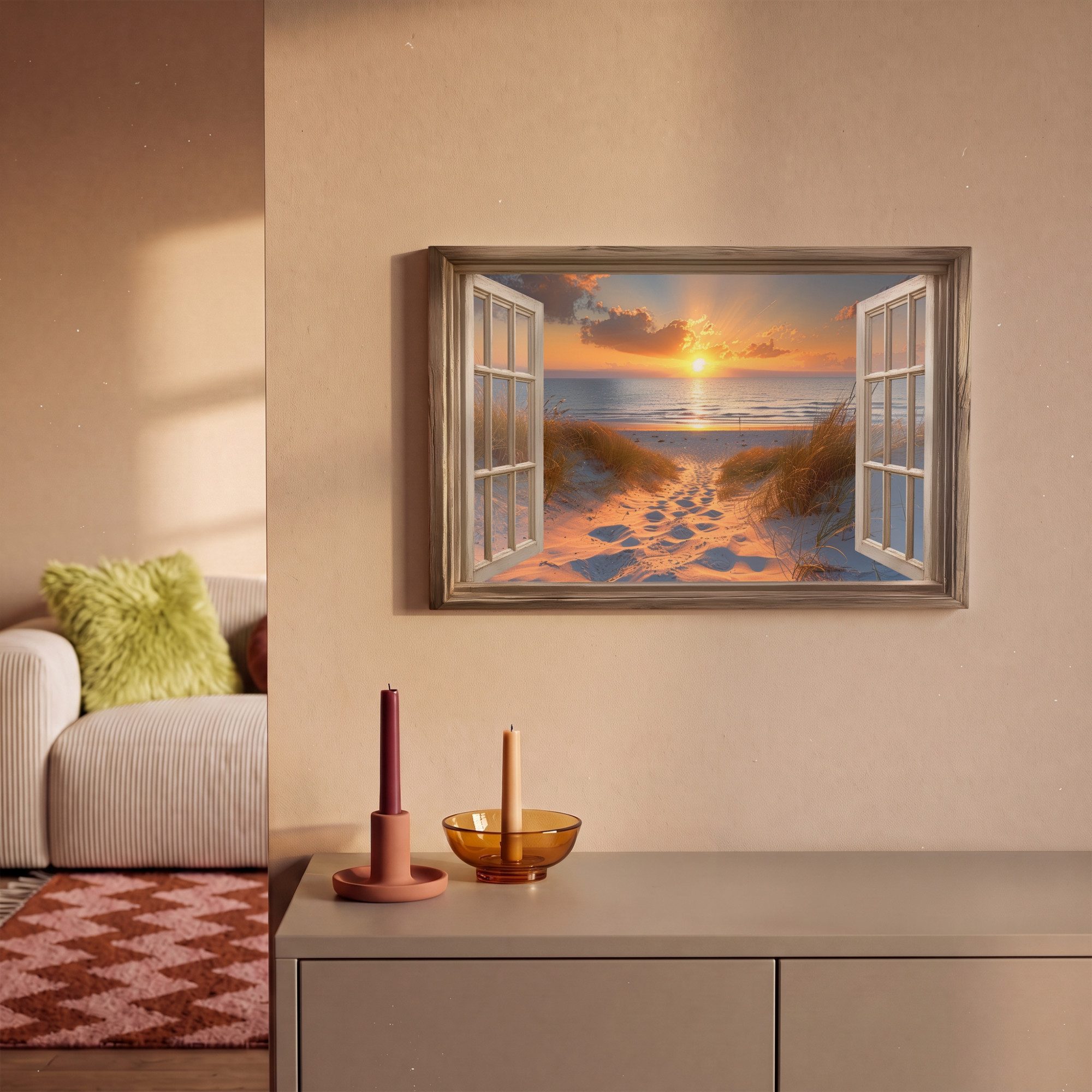 OneMillionCanvasses® Leinwandbild Durchblick - Strand - Dünen - Sonnenuntergang, Fotodruck (1 St), Leinwand Canvas Wandbild, Wanddekoration 20x30 cm – Bild 2 von 5