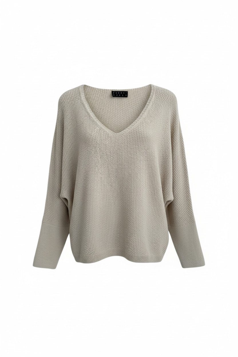 Zuckerwatte V-Ausschnitt-Pullover Strukturstrick, aus weicher Baumwollmischung