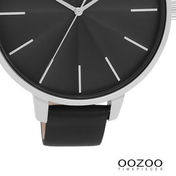 OOZOO Quarzuhr Oozoo Damen Armbanduhr Timepieces Analog, (Analoguhr), Damenuhr rund, extra groß (ca. 48mm) Lederarmband, Fashion-Style