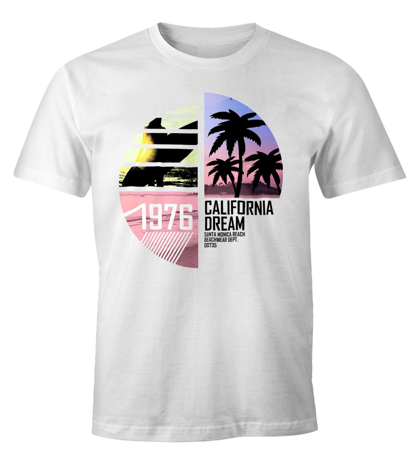 MoonWorks Print-Shirt Herren T-Shirt weiß Surfing Moonworks® Print California mit