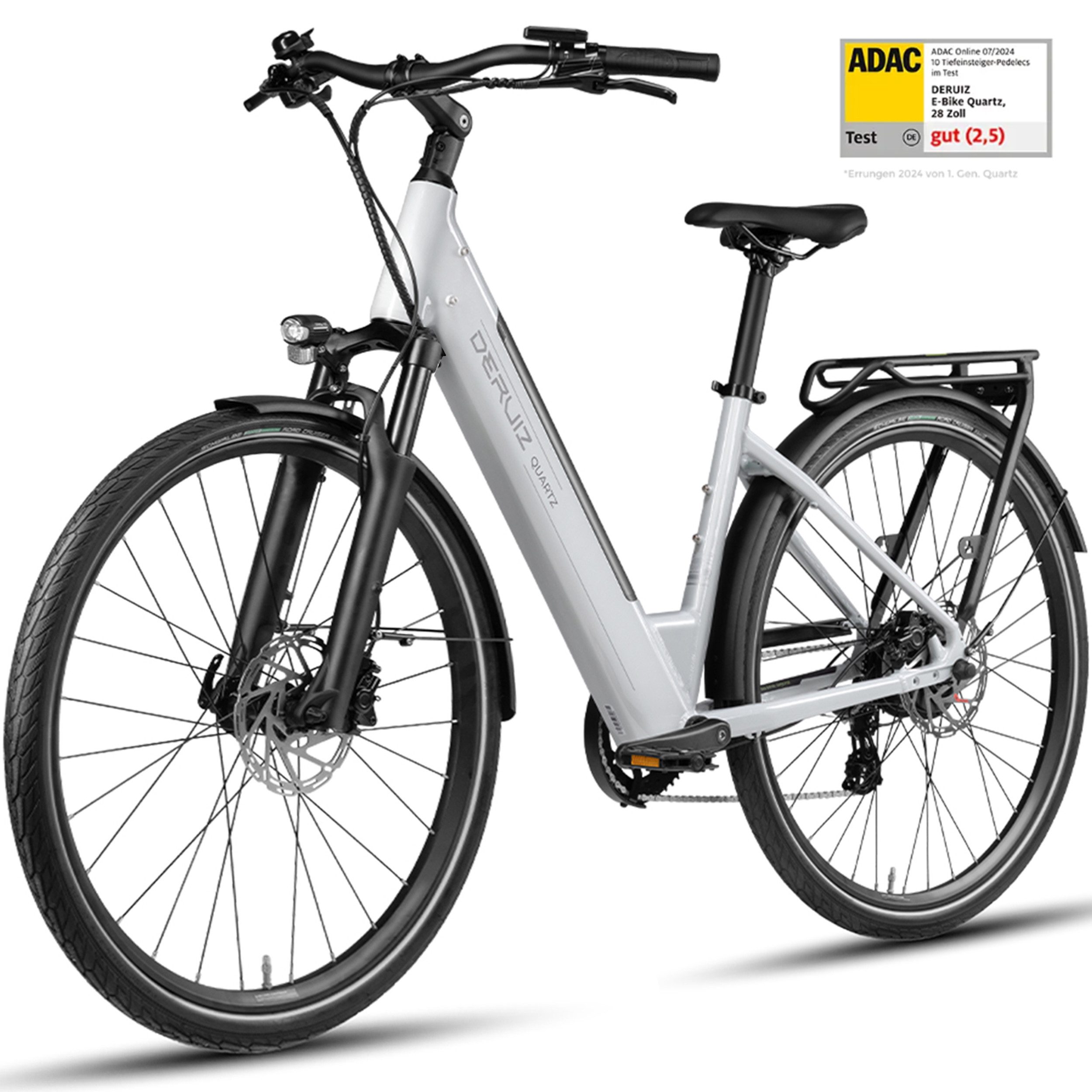 DERUIZ E-Bike Cityrad 28 Zoll, 161km, Drehmomentsensor, Elektrofahrrad für Damen und Herren, 8 Gang SHIMANO Altus RD-M310 Schaltwerk, Kettenschaltung, Heckmotor, 644 Wh, (Bremslicht, Federgabel mit Lockout, Aluminium-Schutzbleche), 5 Stufen, Anfahrhilfe, Bluetooth, bis 130 kg, hydr. Bremsen