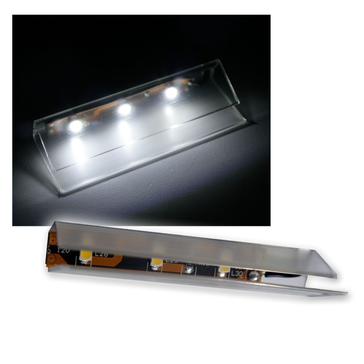 world-trading-net LED Glaskantenbeleuchtung 6er SET LED Glasbodenbeleuchtung 66mm kaltweiß, kaltweiß