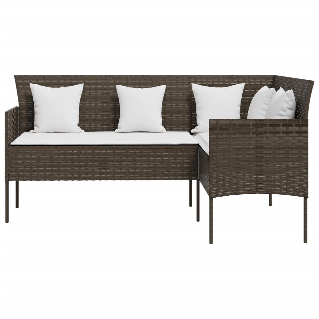 vidaXL Poly 5-tlg. Rattan L-Form Braun, Gartenlounge-Set in (5-tlg) Sofagarnitur Kissen mit