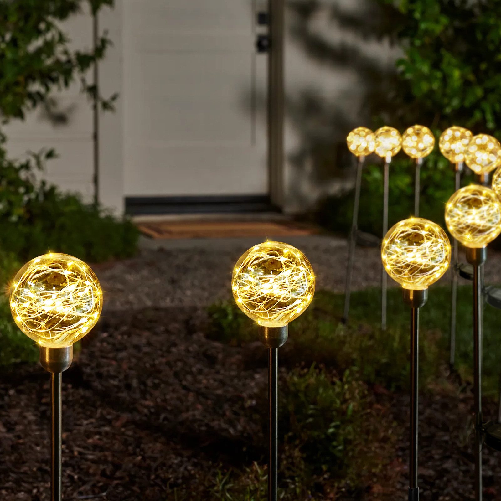 LED Solarleuchte 2er Set LED Solarleuchte Kugelerdspiess LED Kugel Gartenleuchte