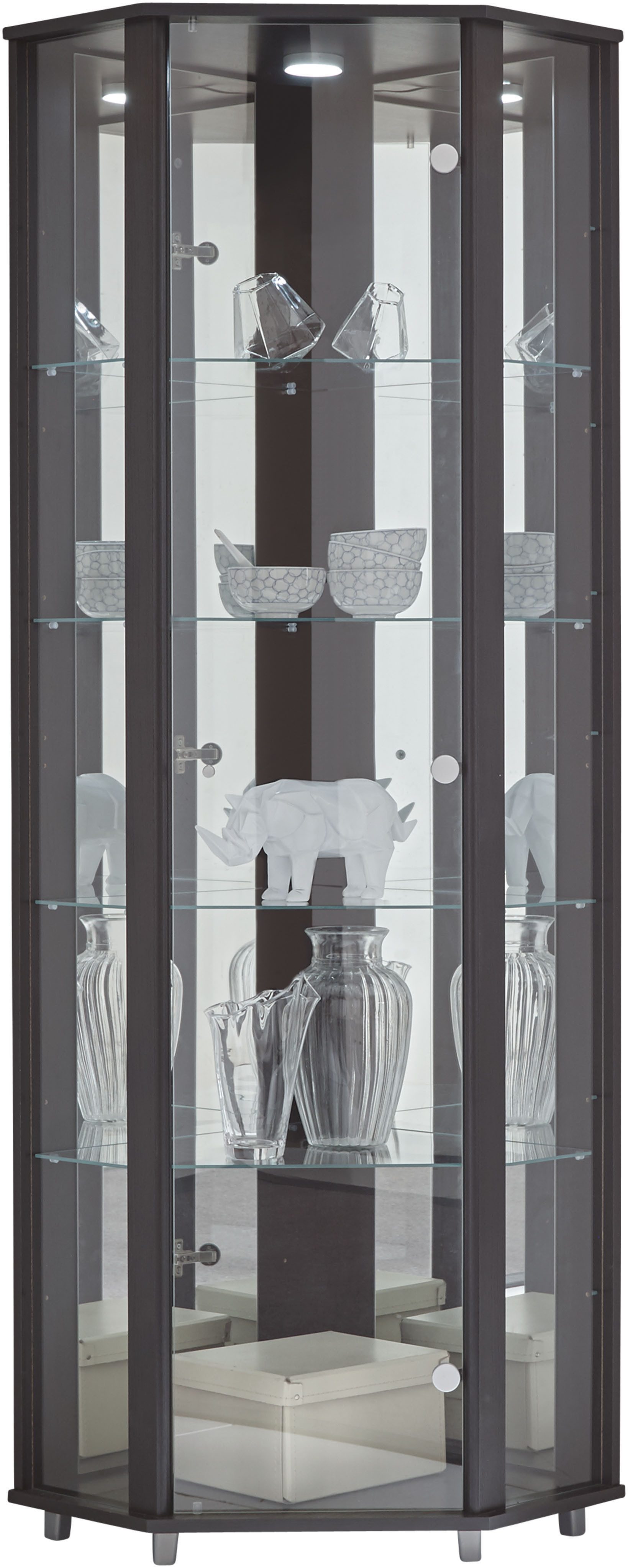 fif möbel Eckvitrine TRIO Höhe ca. 172 cm, ink. Beleuchtung Eckvitrine/Glasvitrine 1x Glastür, perfekt für Sammler, Sammlervitrine
