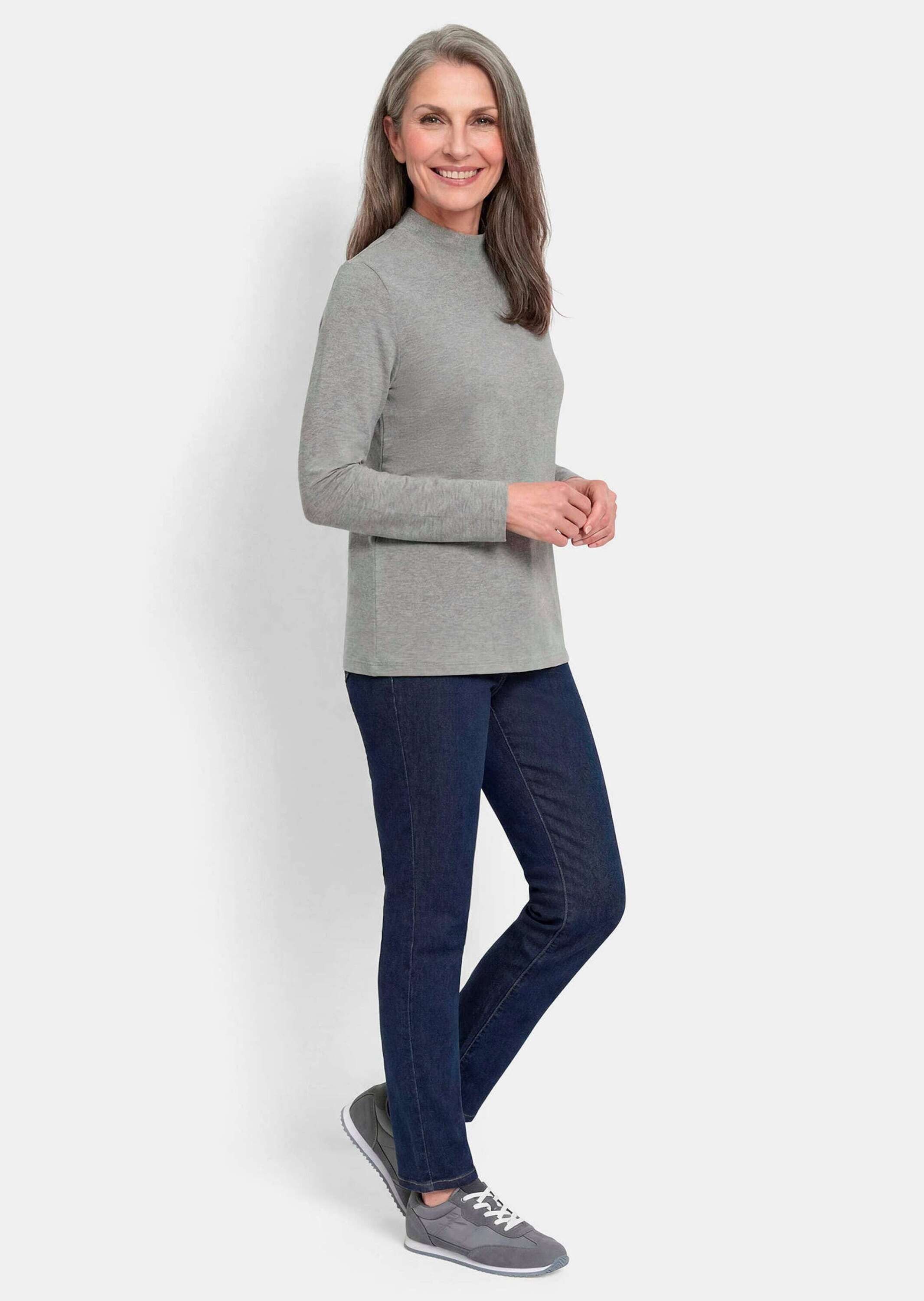 GOLDNER T-Shirt Baumwollshirt mit Langarm Weiches Jerseyshirt aus Baumwolle, mit Stehkragen und Langarm