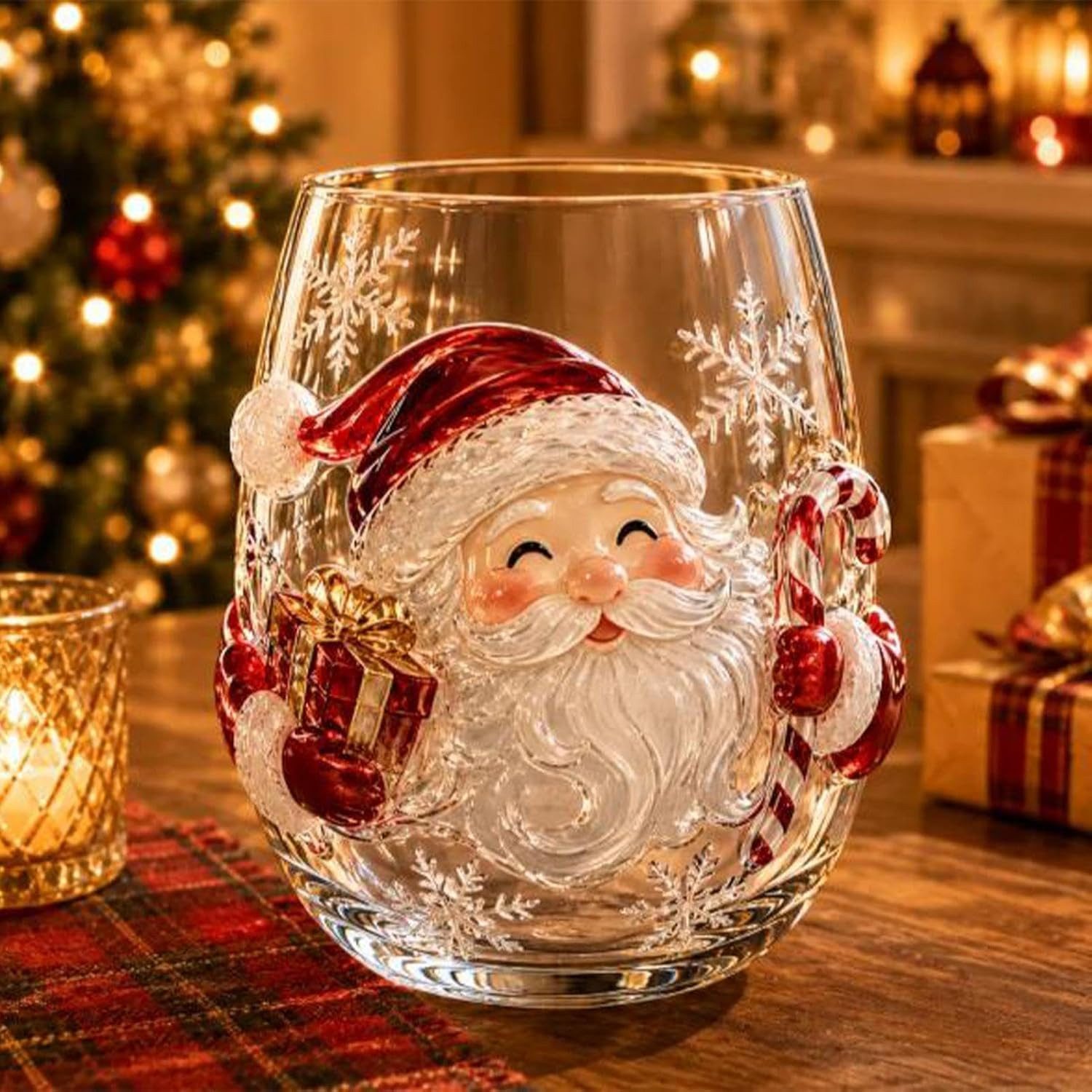 FELIXLEO Cappuccinotasse Stielloses Weinglas Weihnachtsglas, 3D Motiv, 1-tlg.