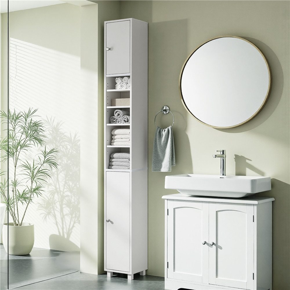 Yaheetech Hochschrank Schmaler Badezimmerschrank 181 cm (H) mit 2 Türen & O günstig online kaufen