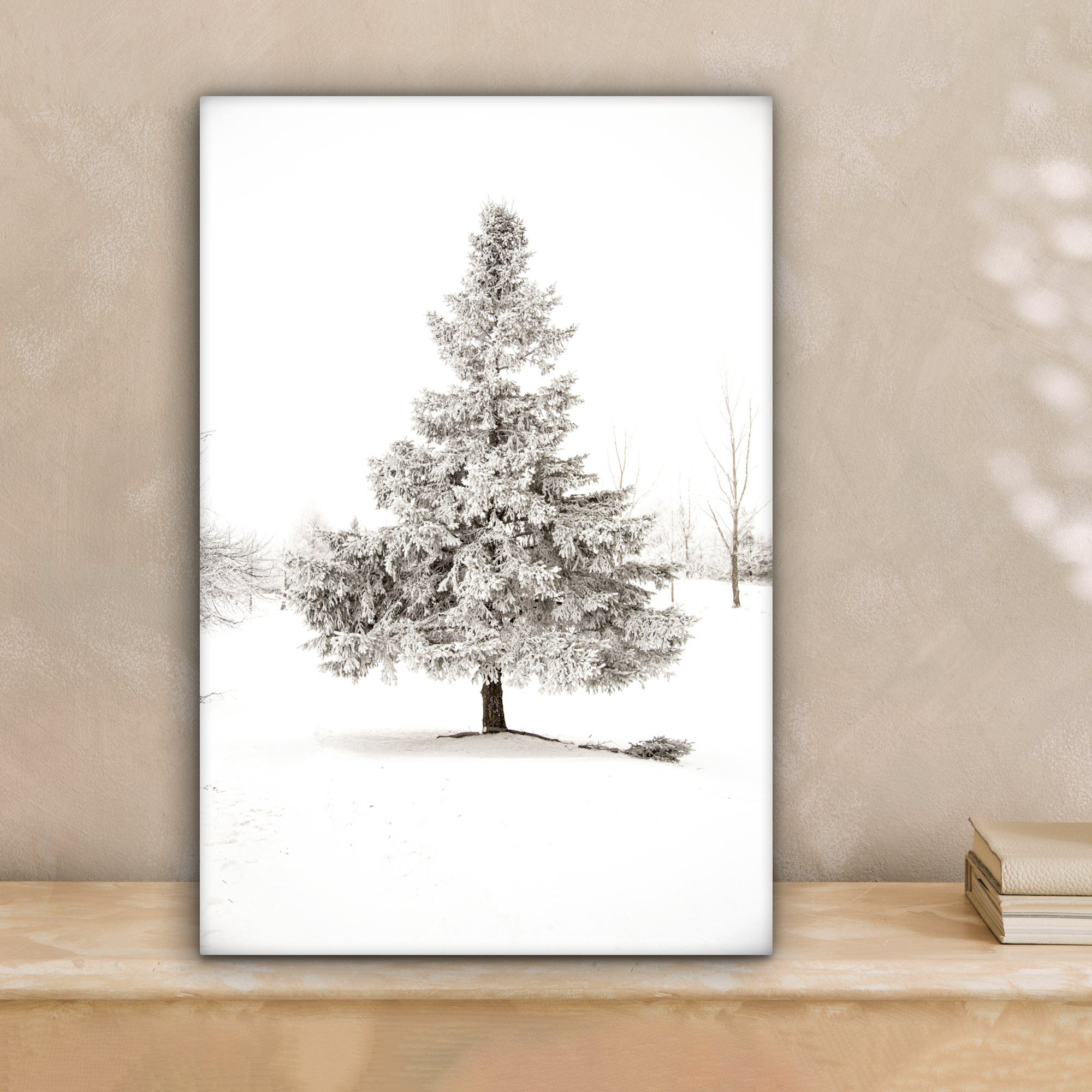 OneMillionCanvasses® Leinwandbild Winter - Baum Gemälde, Leinwandbild St), cm Jahreszeiten, Zackenaufhänger, (1 inkl. - Natur fertig - Schnee 20x30 bespannt 