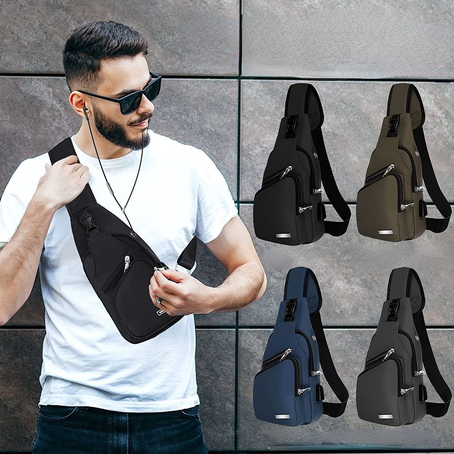 Blusmart Umhängetasche Universelle wasserdichte Umhängetasche für Damen und Herren (Messenger-Tasche, 1-tlg., Mit USB-Ladeanschluss und Kopfhöreranschluss), Gee – Bild 5 von 5