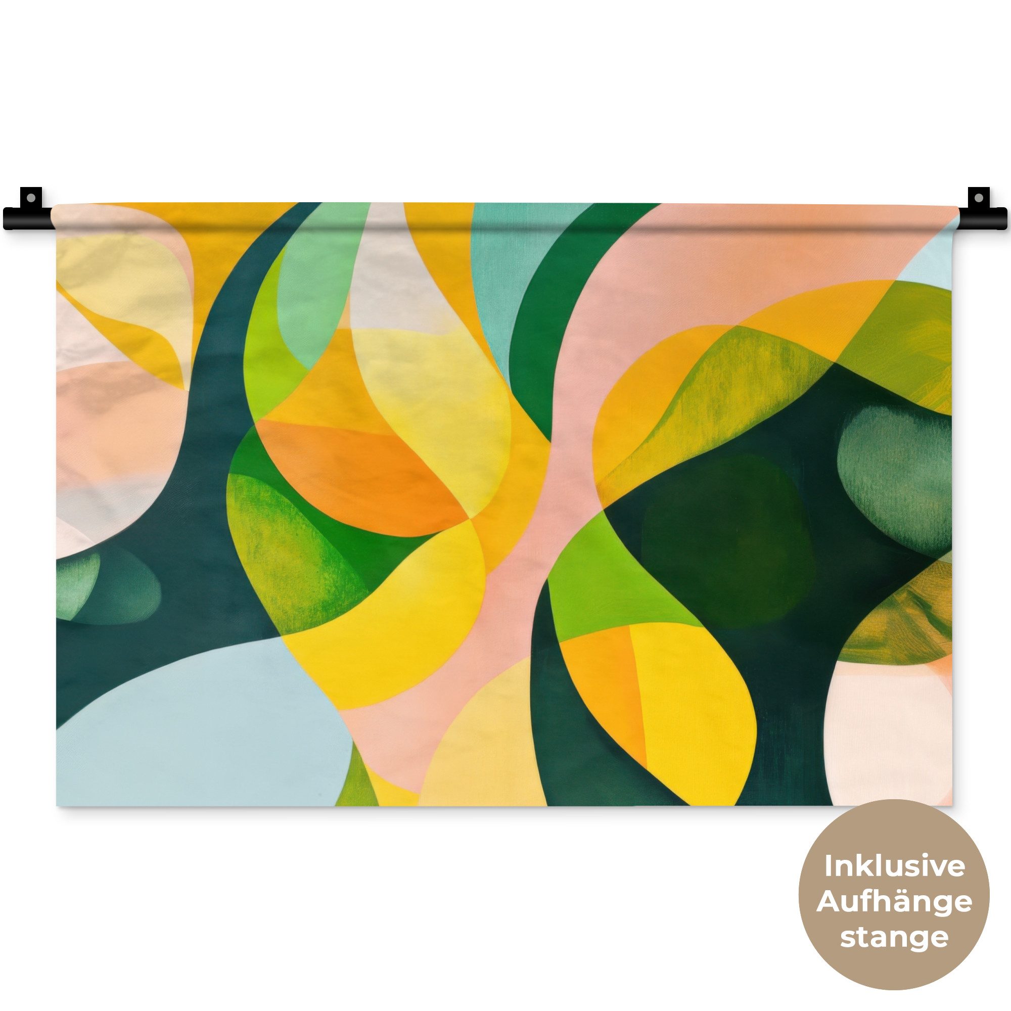 MuchoWow Wandteppich Abstrakt - Gelb - Rosa - Grün, Rechteckig, Höhe: 3 mm, Wandteppich für Wohnzimmer, Schlafzimmer, 60x40 cm
