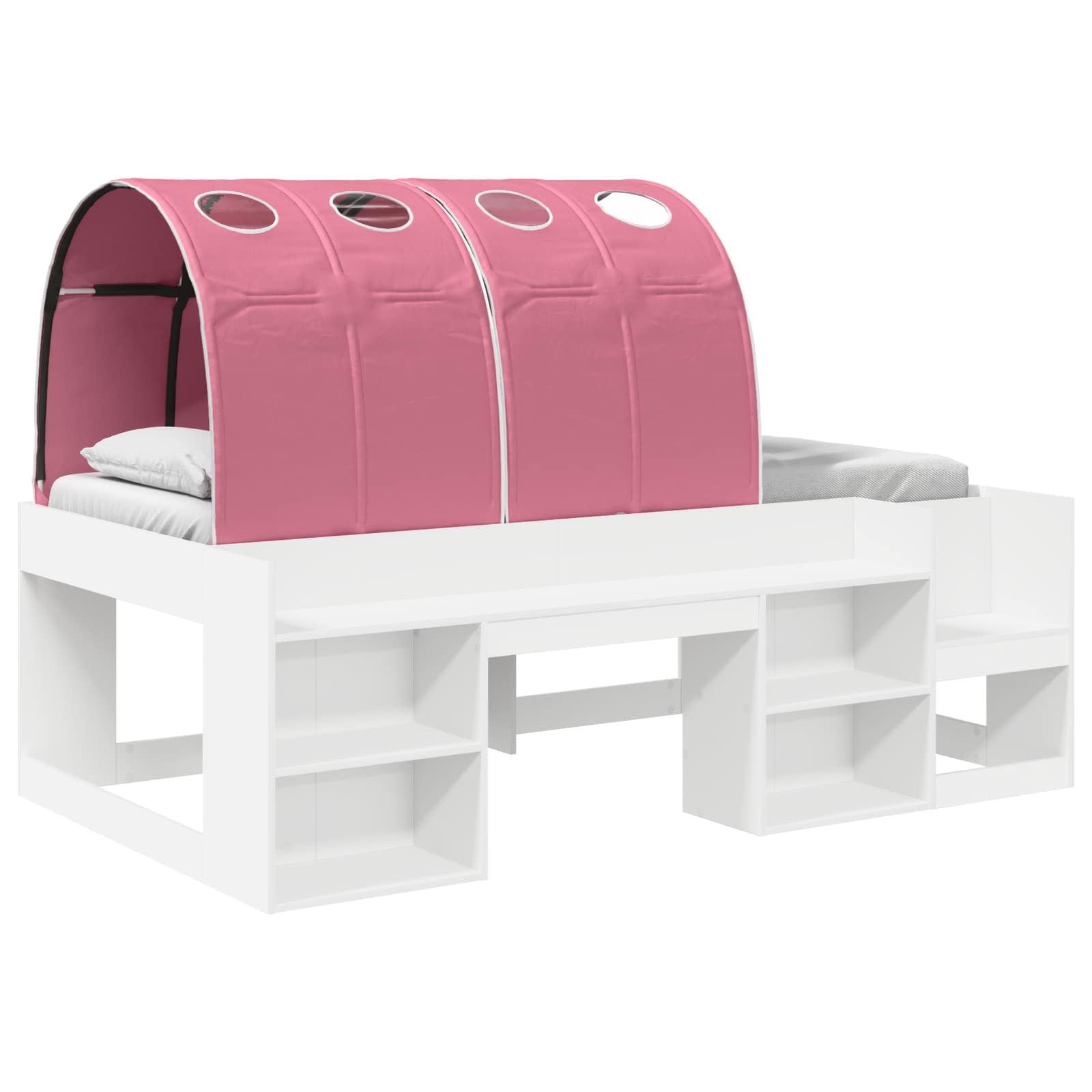 vidaXL Kinderbett 90 x 200 cm Hochbett für Kinder mit Stauraum Weiß und Rosa Spanplatte