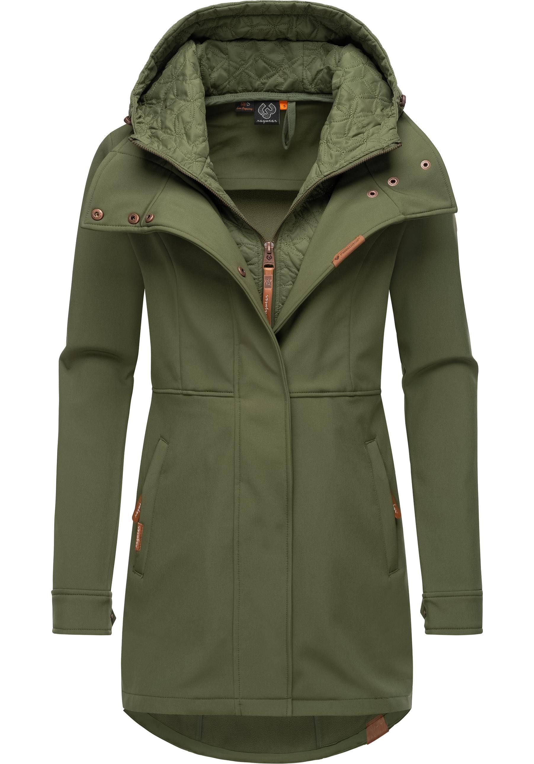 Ragwear Softshellmantel Ybela sportliche, gefütterte Outdoorjacke mit Kapuze