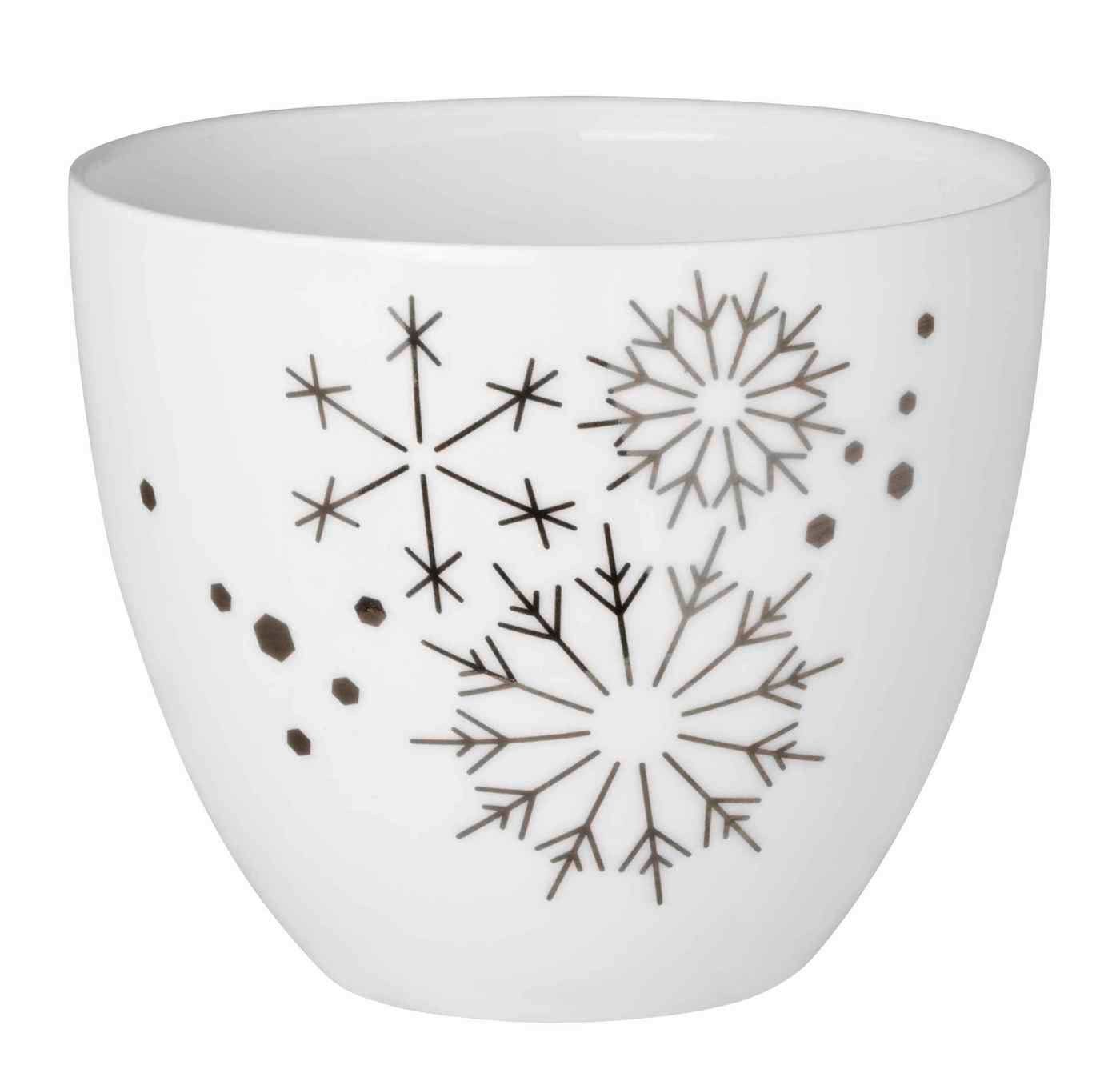Räder Design Teelichthalter Porzellanlicht Schneeflocken Silber Porzellan weiß silber H6,5cm | Teelichthalter