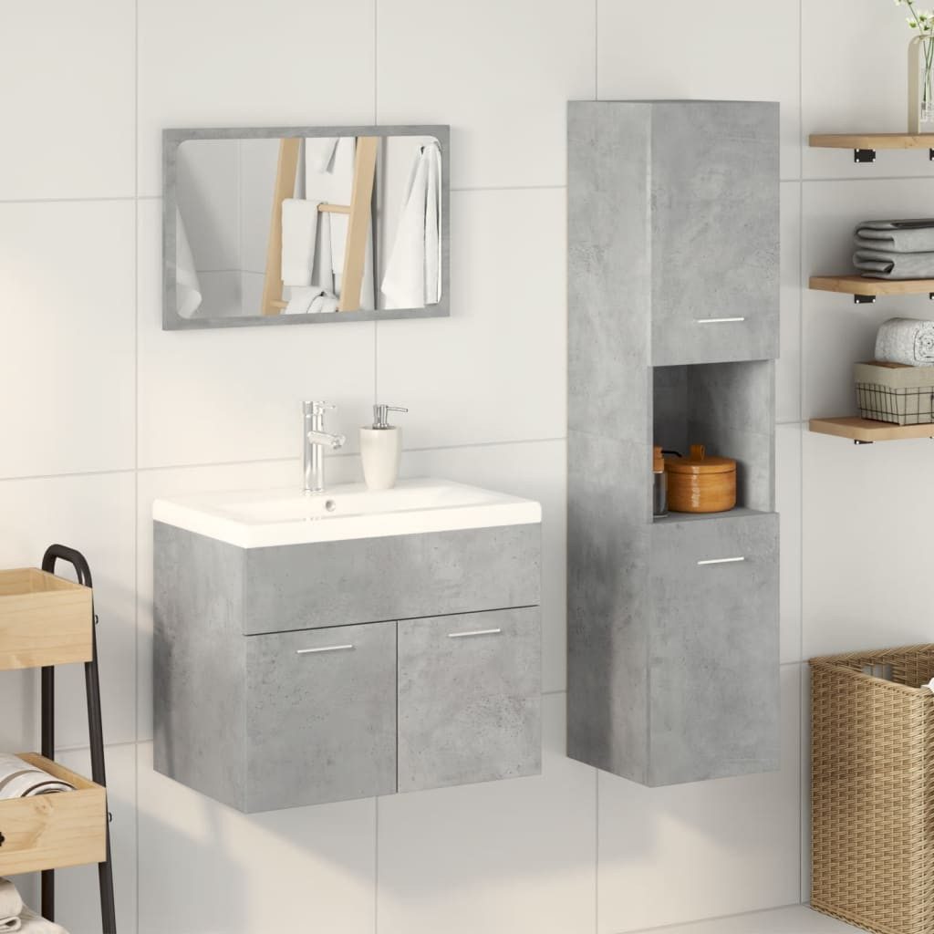 vidaXL Badezimmer-Set 3-tlg. Badmöbel-Set Betongrau Holzwerkstoff, günstig online kaufen