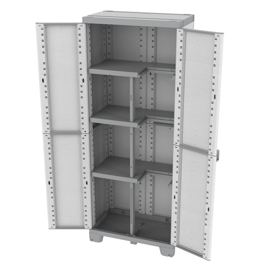 Kreher Mehrzweckschrank 'Sequoia' - Holz Optik Grau - aus Kunststoff - 2 in 1 - wetterfest