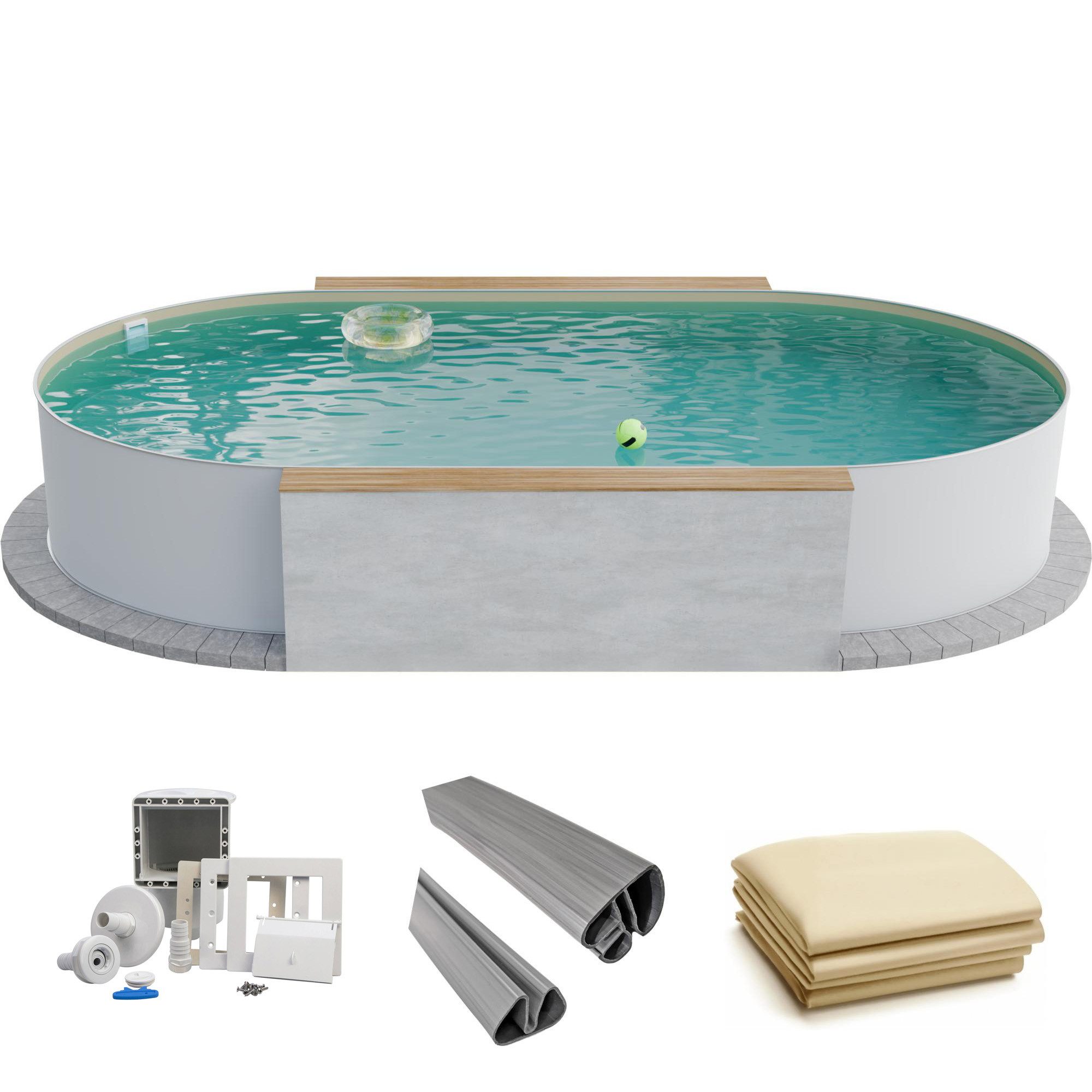 Ovalpool Fresh-Pool Profi Stahlwandpool Set oval, 525x320x1