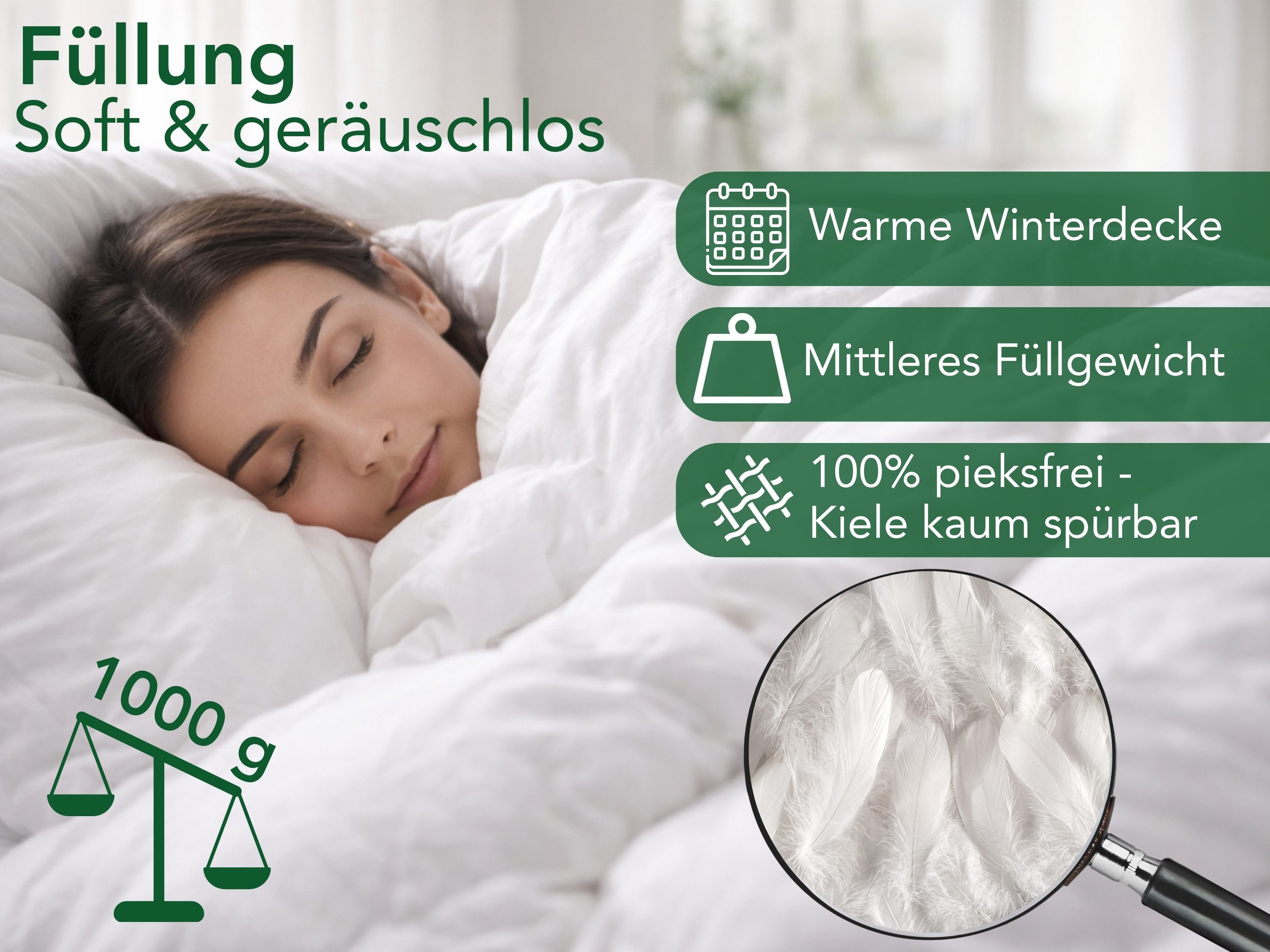 Dreamstar Daunenbettdecke Federbettdecke für Sommer oder Winter, Ganzjahresdecke, atmungsaktiv, Füllung: 70% Daunen, 30% Federn, Decke 135x200cm und 155x220cm, Allergikergeeignet, kein Lebendrupf