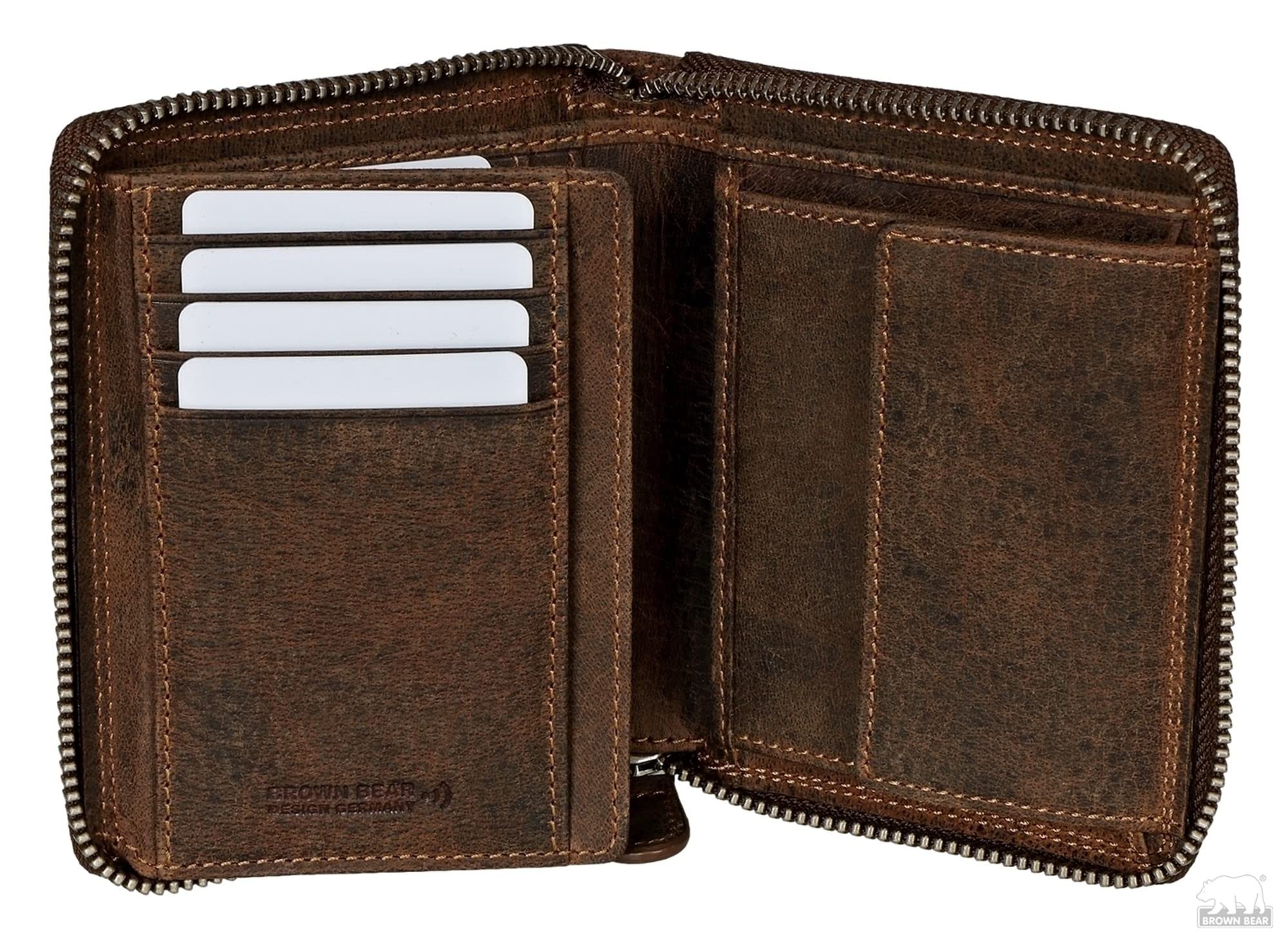 Brown Bear Geldbörse umlaufender Reißverschluss Portemonnaie Damen Herren,  mit RFID-Schutz
