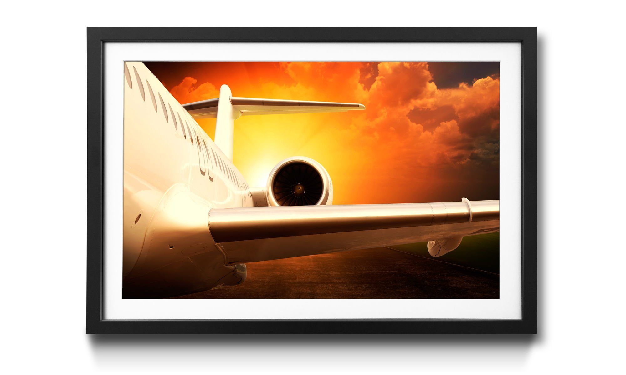 Wandbild, WandbilderXXL 4 erhältlich Rahmen mit Sonnenuntergang, Bild Airplane, in Größen Engine Jet