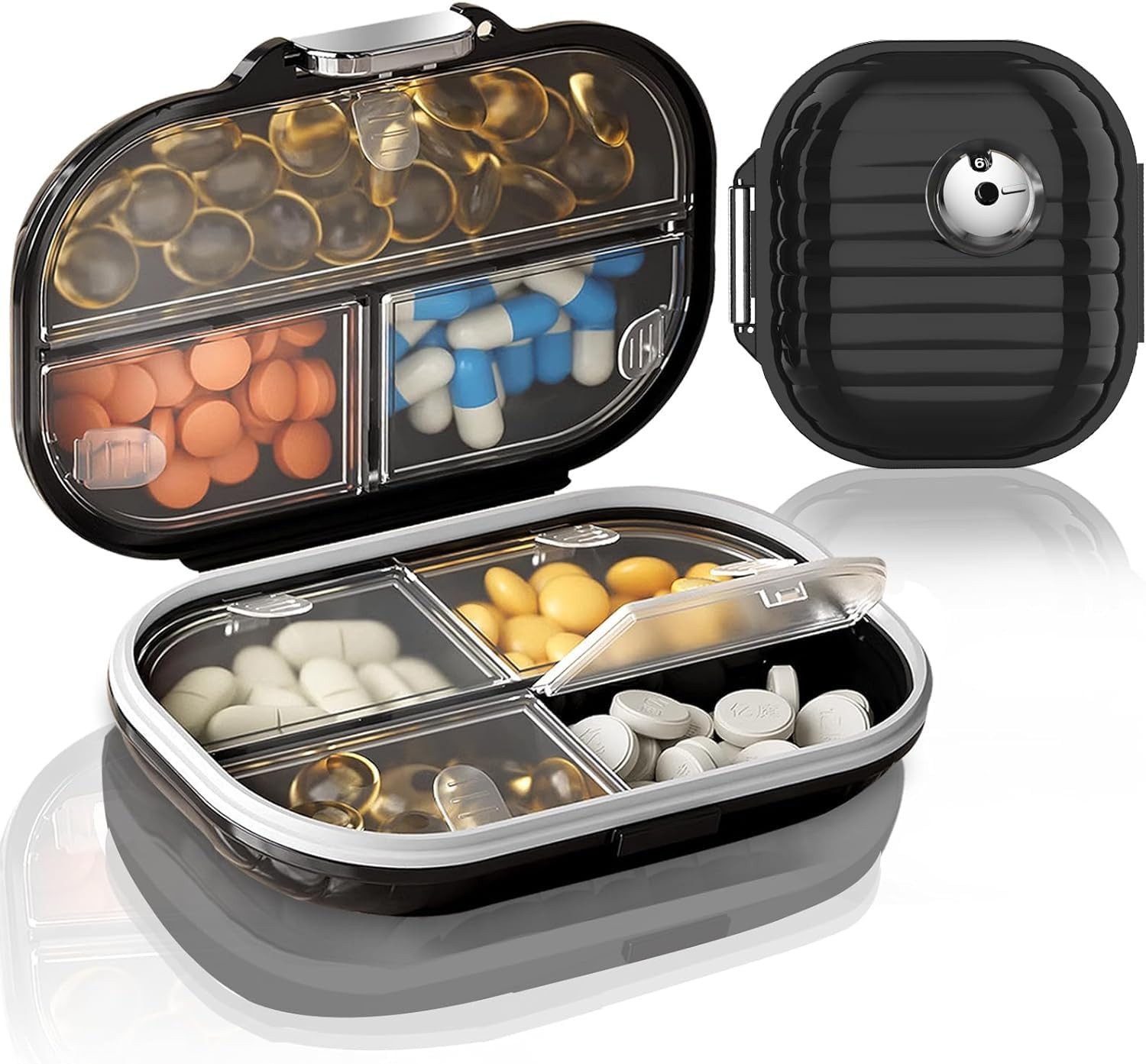 Pillendose Kleine 7 Tage Tablettenbox mit cleveren Fächern und Innendeckel