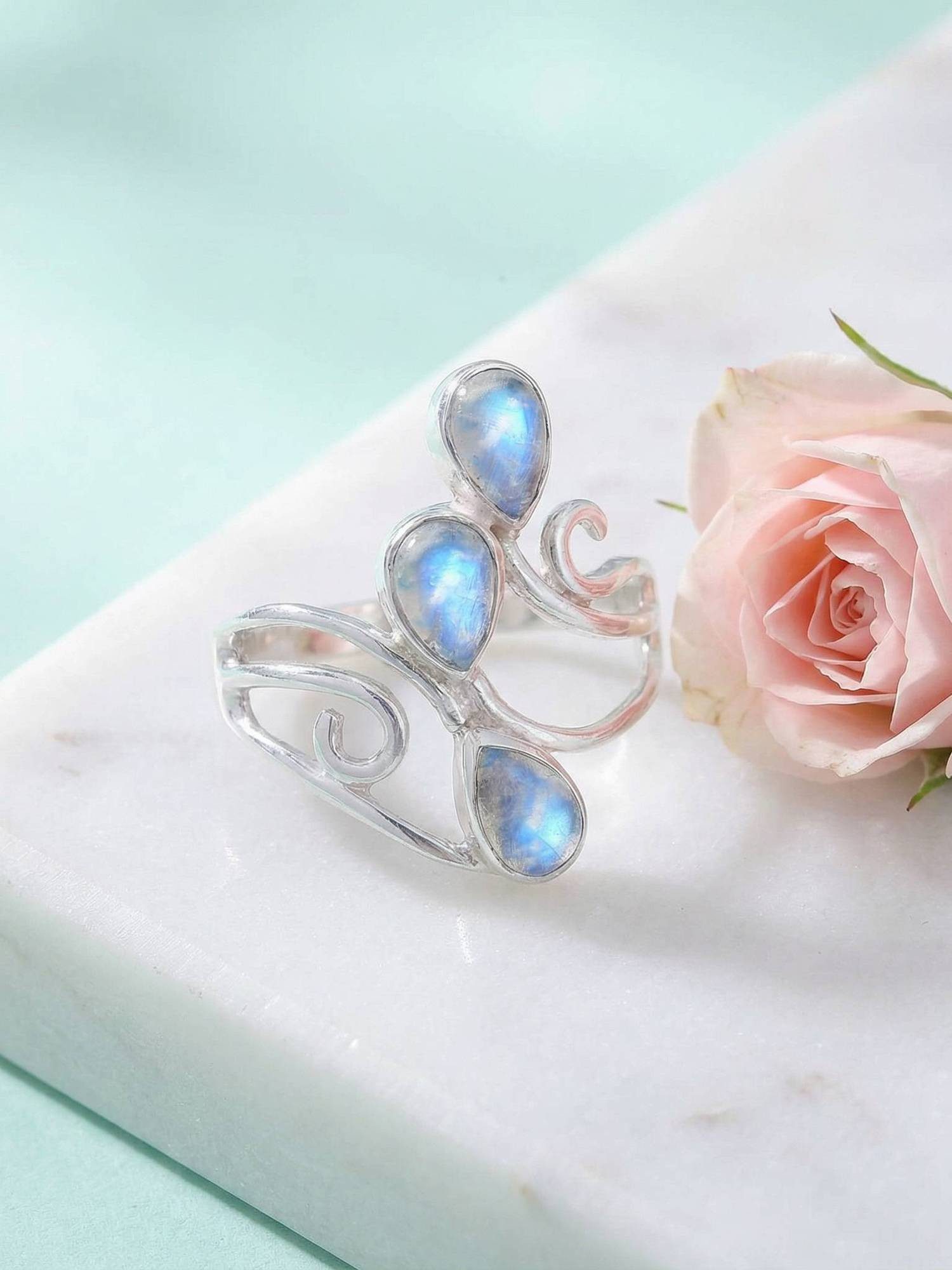 mantraroma Silberring SIDISTI aus 925 Silber mit Regenbogen Mondstein (Ring günstig online kaufen