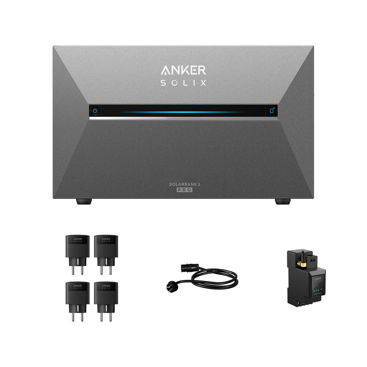 Anker Balkonkraftwerk Anker SOLIX Solarbank 3 E2700 Pro mit Zusatzsakkus und Smart Plug, (Smart Meter und 4x Anker Smart Plug im Lieferumfang enthalten), Speicher mit integriertem Wechselrichter, All-in-One 2,668kWh Akku