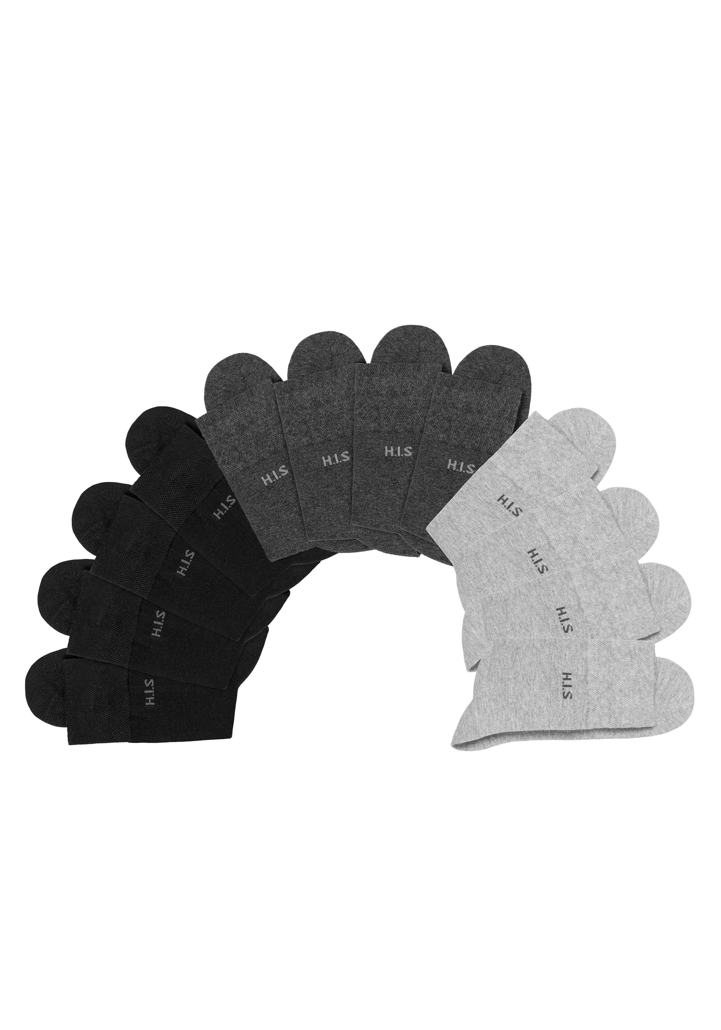 H.I.S Socken (Packung, 12-Paar) ohne grau-meliert 4x 4x einschneidendes 4x schwarz, anthrazit-meliert, Gummi