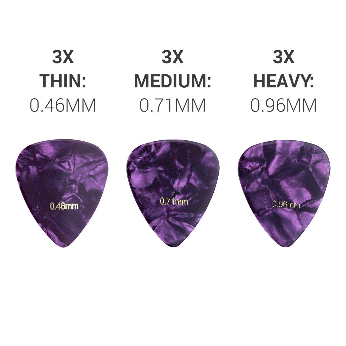 kwmobile Plektrum Plektrum-Set für akustische & E-Gitarre - 9 Stk. - 3 Stärken, 9x Plektrum