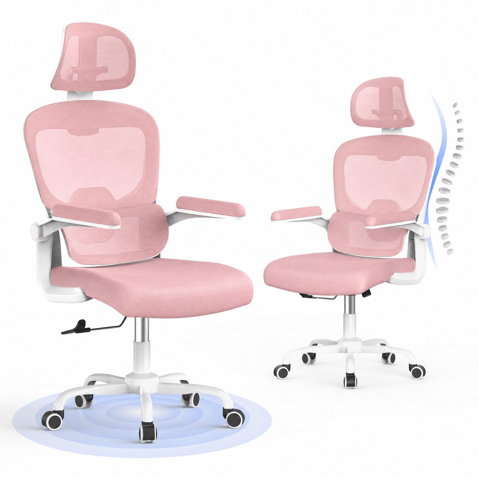 Gywowken Bürostuhl Ergonomischer Schreibtischstuhl mit Verstellbarer Kopfstütze, Armlehne Elastische Lendenwirbelstütze Höhenverstellbar