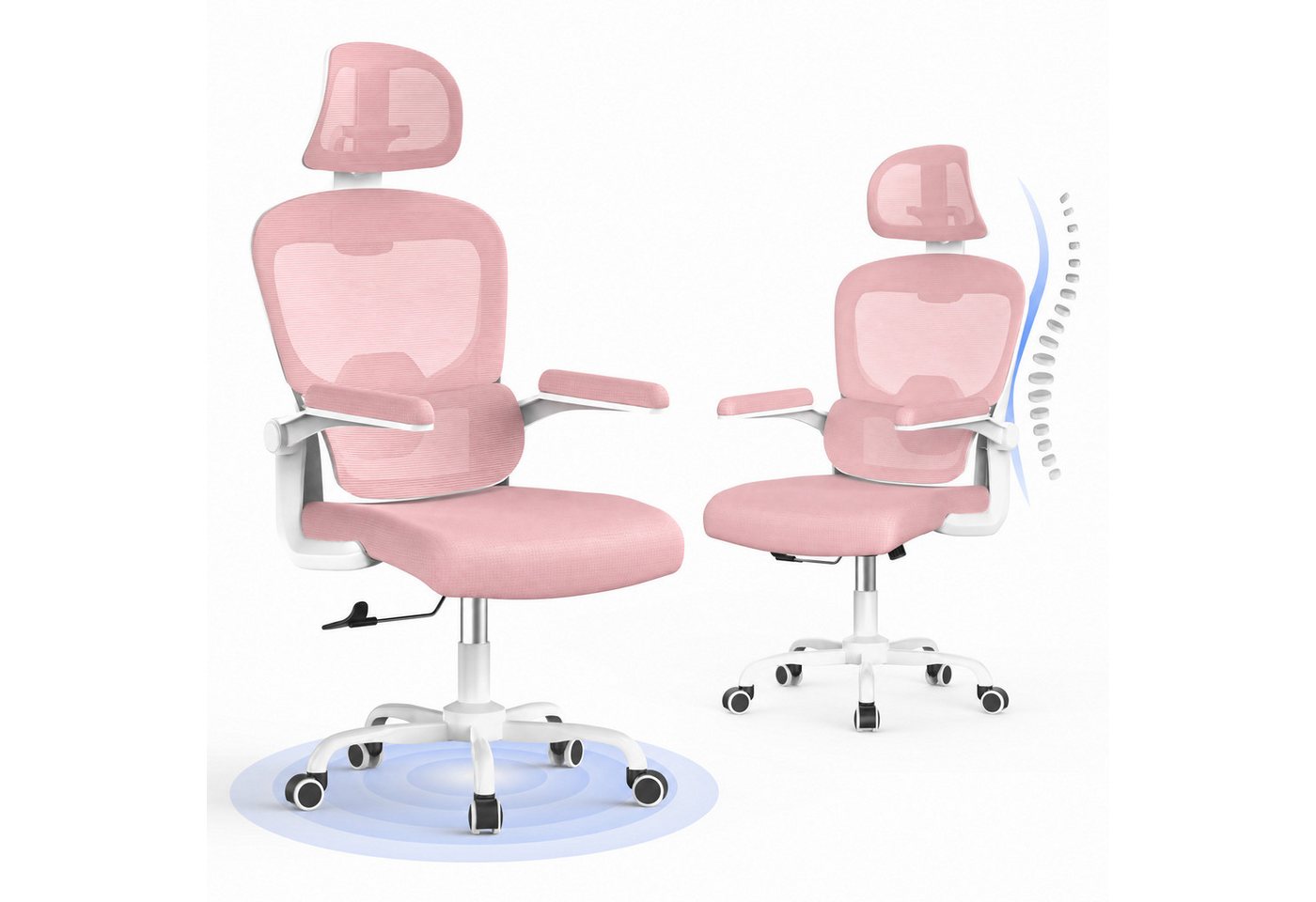 Gywowken Bürostuhl Ergonomischer Schreibtischstuhl mit Verstellbarer Kopfstütze, Armlehne Elastische Lendenwirbelstütze Höhenverstellbar