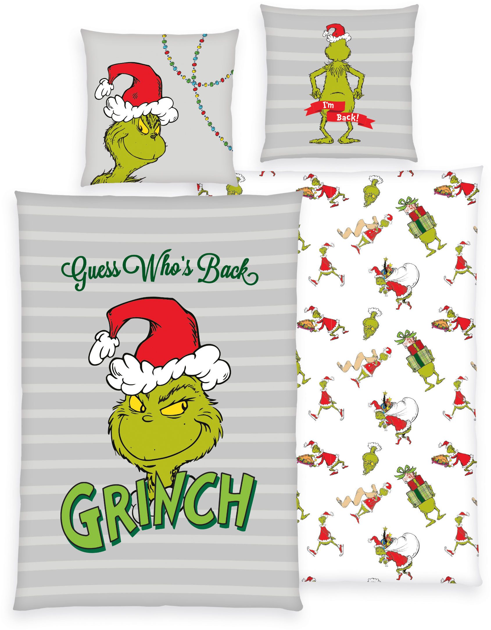 The Grinch Wendebettwäsche Grinch, Flanell, 2 teilig, Mit praktischem Reißverschluss