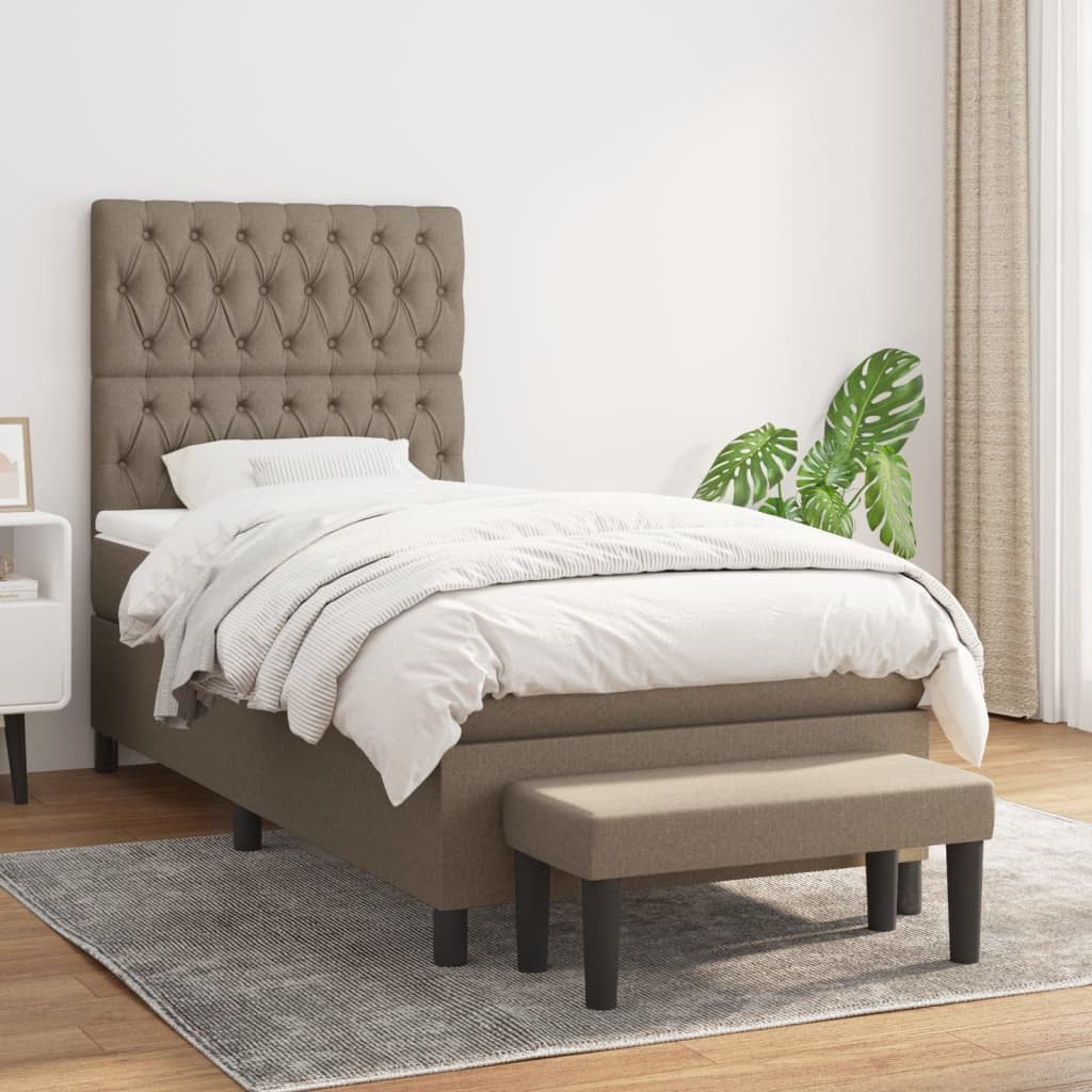 vidaXL Boxspringbett, Boxspringbett mit Matratze Taupe 100x200 cm Stoff günstig online kaufen