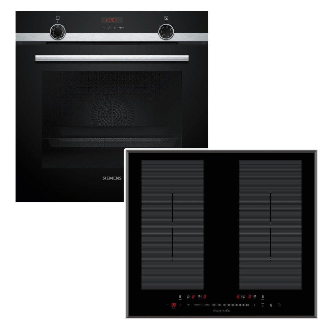 SIEMENS Backofen-Set Backofen Pyrolyse 3DHeißluft+Wolkenstein Induktionskochfeld Flex Boost, mit 1-fach Teilauszug, Pyrolyse-Selbstreinigung Hydrolyse