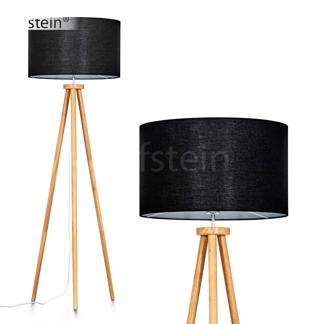 Stehlampe Stehlampe aus Holz/Stoff in Naturfarben/Schwarz/Weiß
