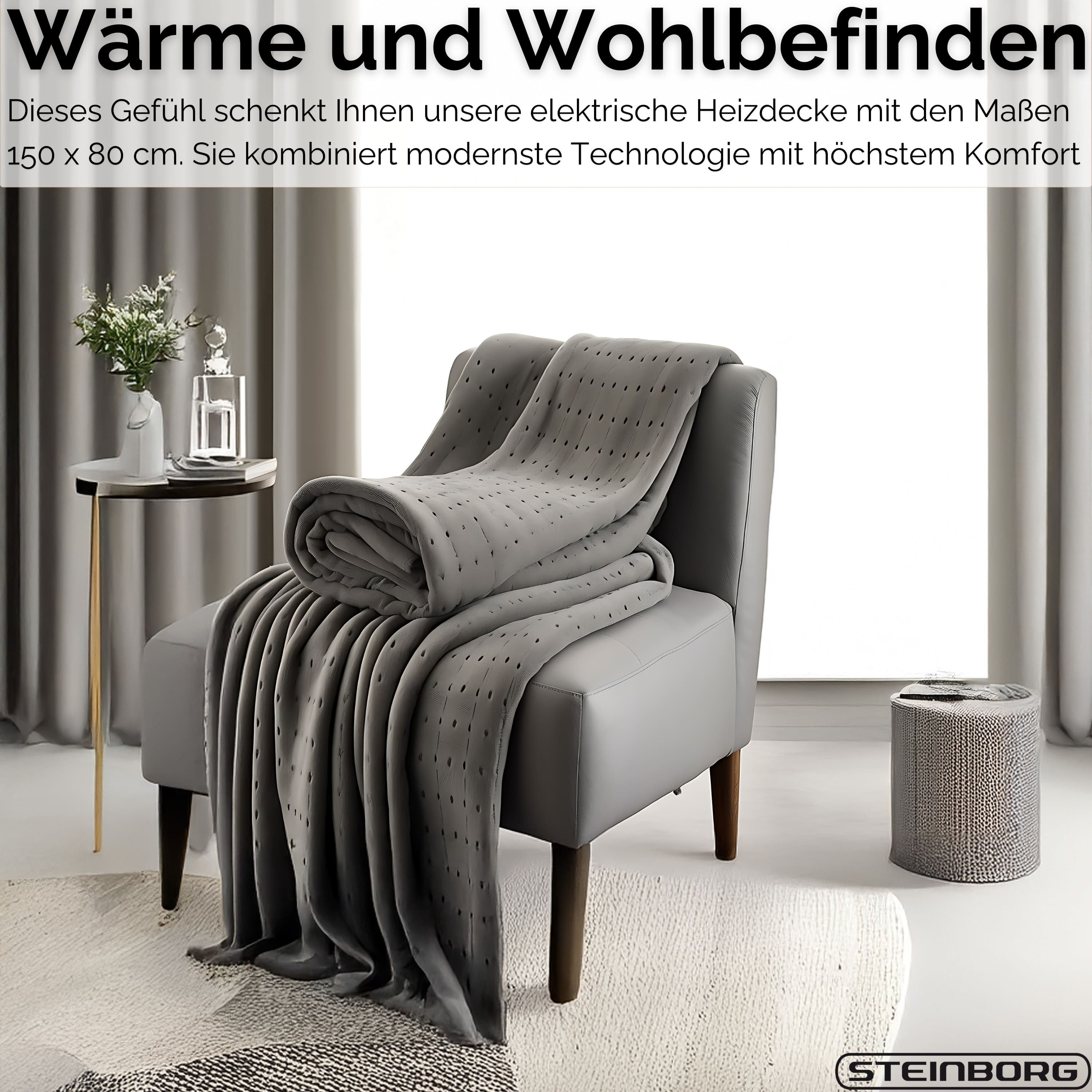 STEINBORG Heizdecke SB-9521, 3 Timereinstellungen,6 Temperaturen,Überhitzungsschutz,30°C waschbar