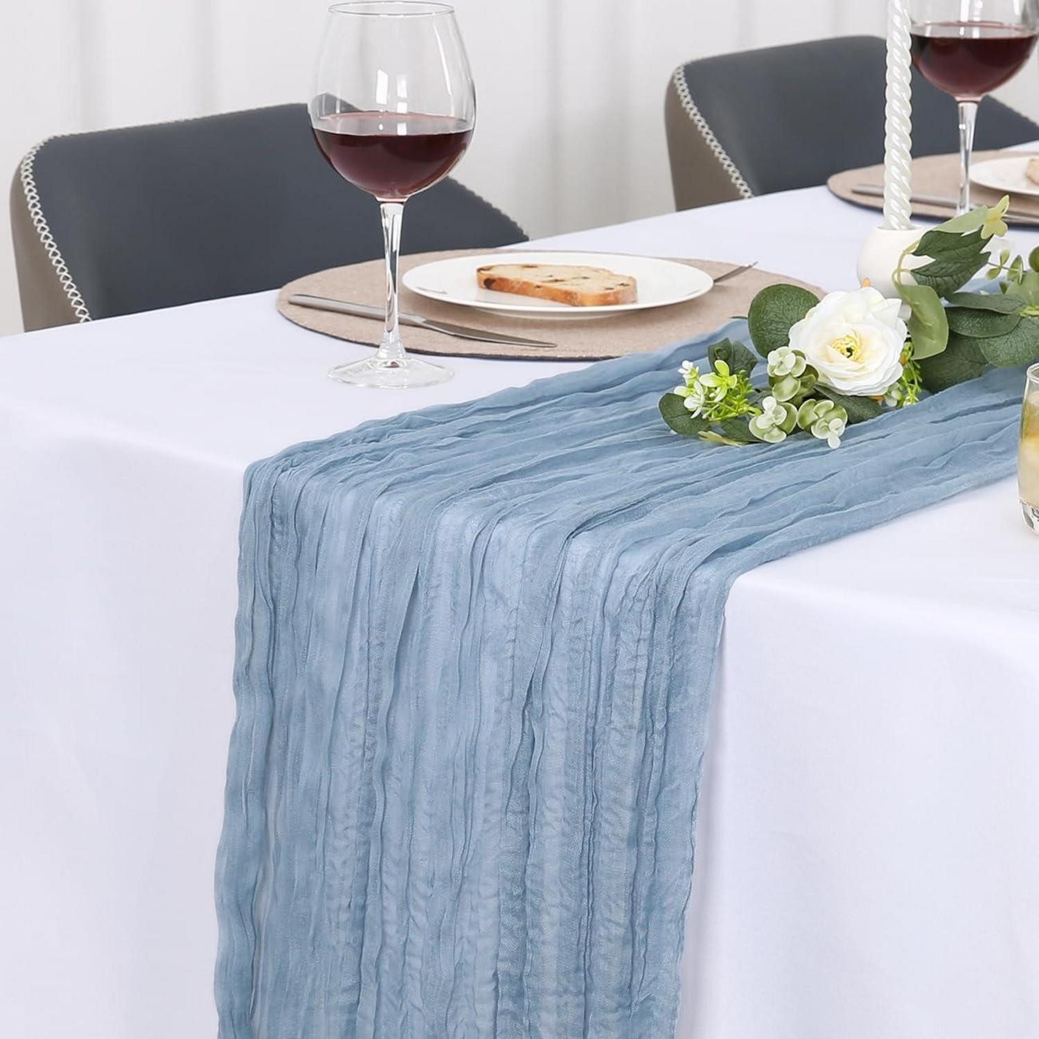LuxusKollektion Tischläufer Tischläufer Graublau 90x180cm Musselin (1-tlg)