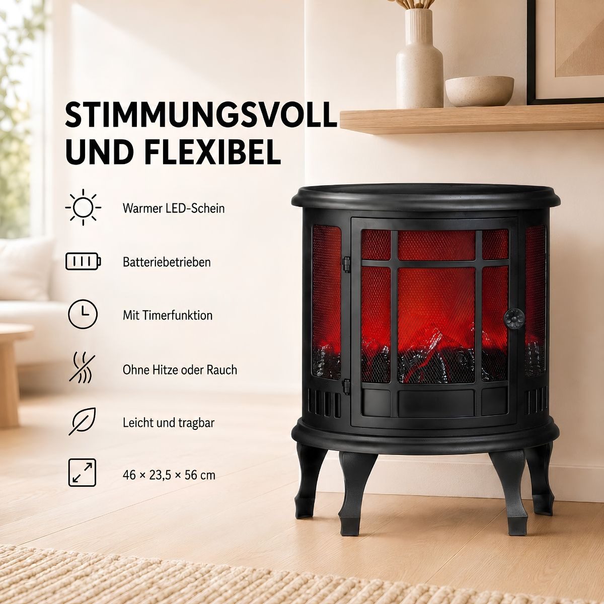 Luca Lighting Dekokamin Luca Lighting LED-Kamin Schwarz mit Flammeneffekt – Bild 2 von 5