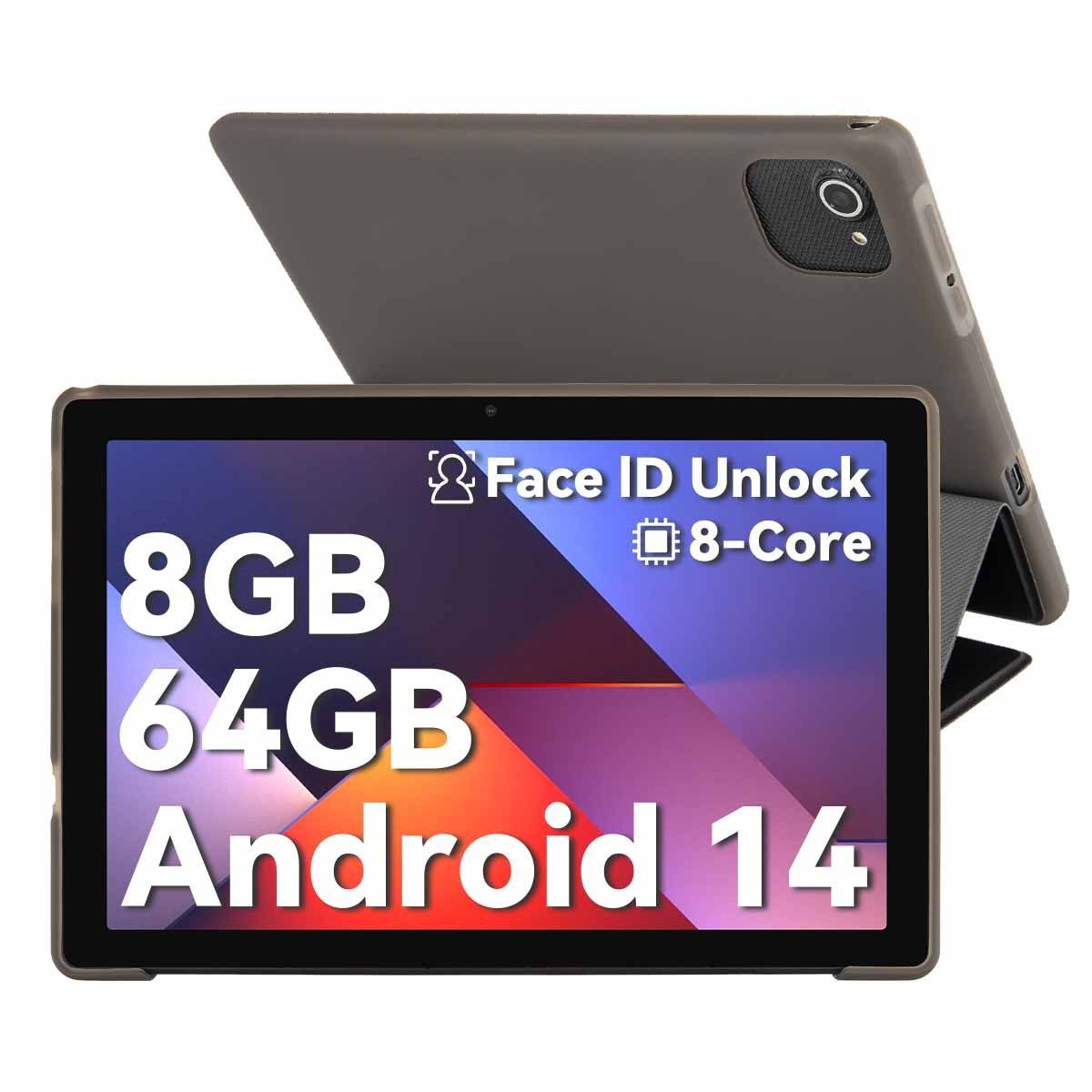 BUFO 10 Zoll 64GB ROM, HD Display, 5000 mAh, WiFi 6 Bluetooth Tablet (10", 64 GB, Android 14, 2,4G/5G WiFi, mit Schutzhülle, Blaulichtfilter, Superschlank, mega leicht)