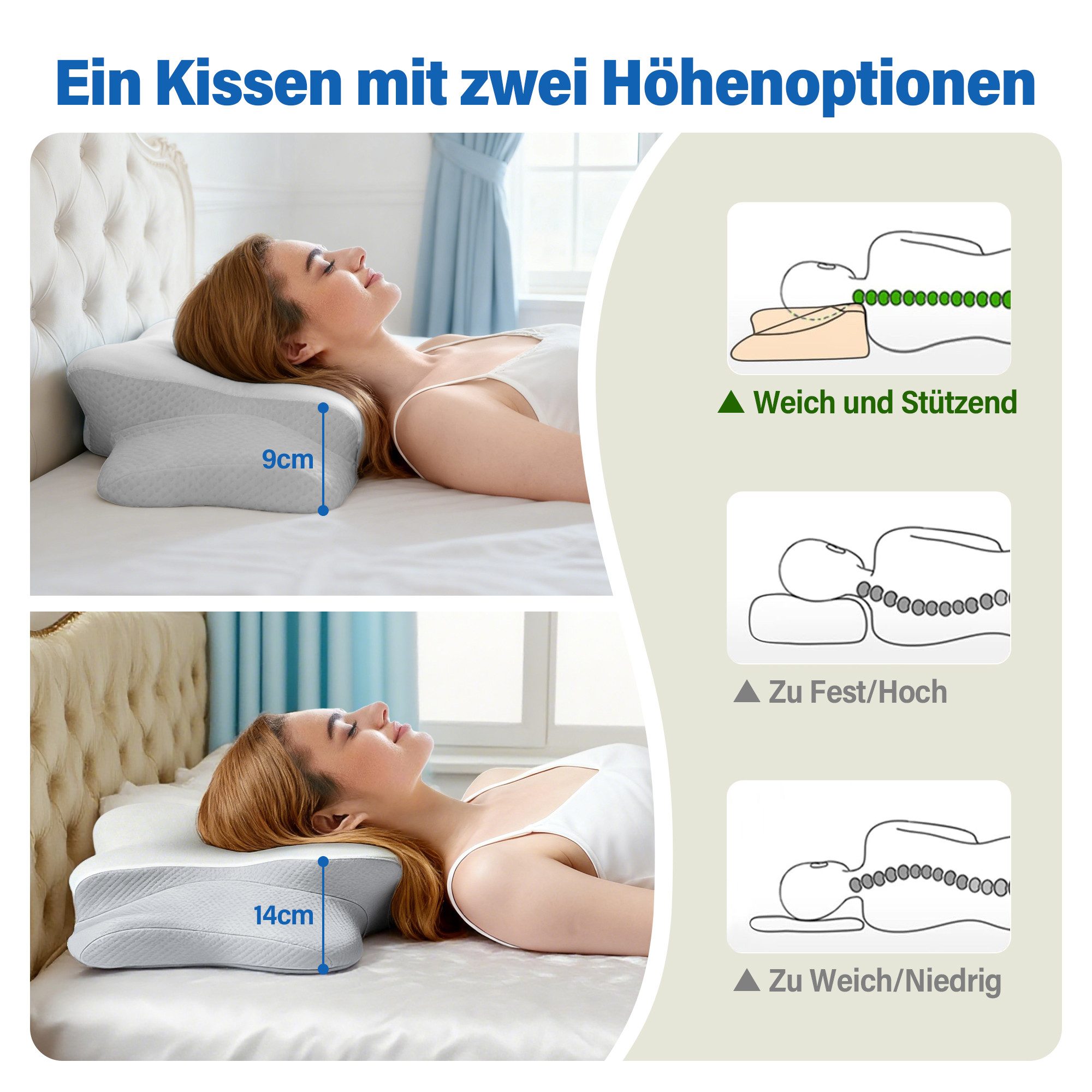 ANYSUN Nackenstützkissen Memory Foam Kissen, Orthopädisches Kopfkissen, Füllung: 100% Polyurethan, Bezug: 87% Nylon, 13% Spandex, Seitenschläfer, Bauchschläfer, Rückenschläfer, Kissen vom OEKO-TEX®, für Erwachsene, Männer, Frauen