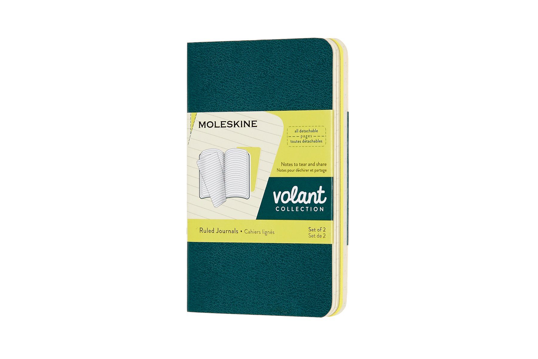 Moleskine Volant Notizhefte Zitronengelb 2er Set Kieferngrün blanko, Soft Cover, Large/A5 