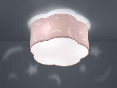 TRIO Deckenleuchte, ohne Leuchtmittel, große Lampenschirme Stofflampe Mond dreiflammig Wolkenlampe Rosa Ø40cm