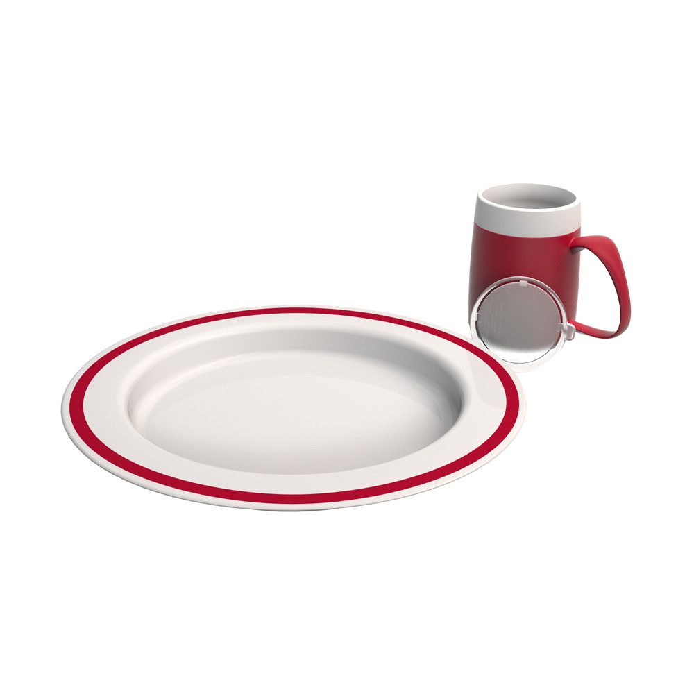 Ornamin Geschirr-Set Demenz-Set, Pflege-Set (4-tlg), 1 Personen, Qualitätskunststoff, Esshilfe I Trinkhilfe I bruchstabil I Made in Germany