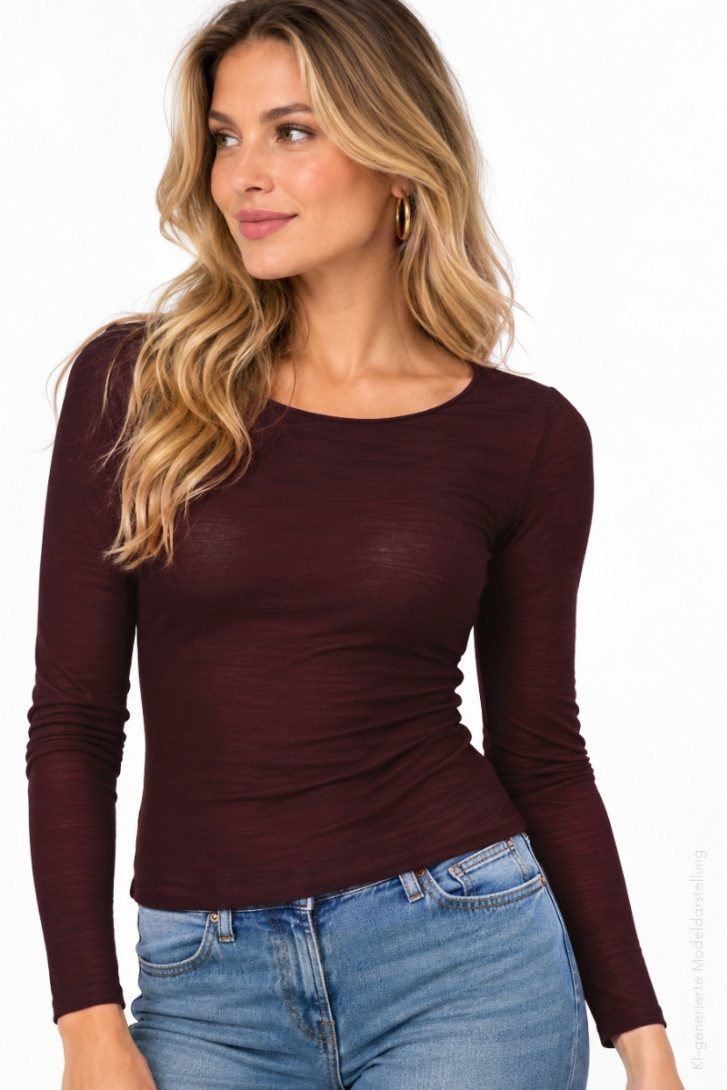 VIDO jewelry & more Rundhalspullover Longsleeve Soft Damen - BELLA - bordeaux, fango, oliv