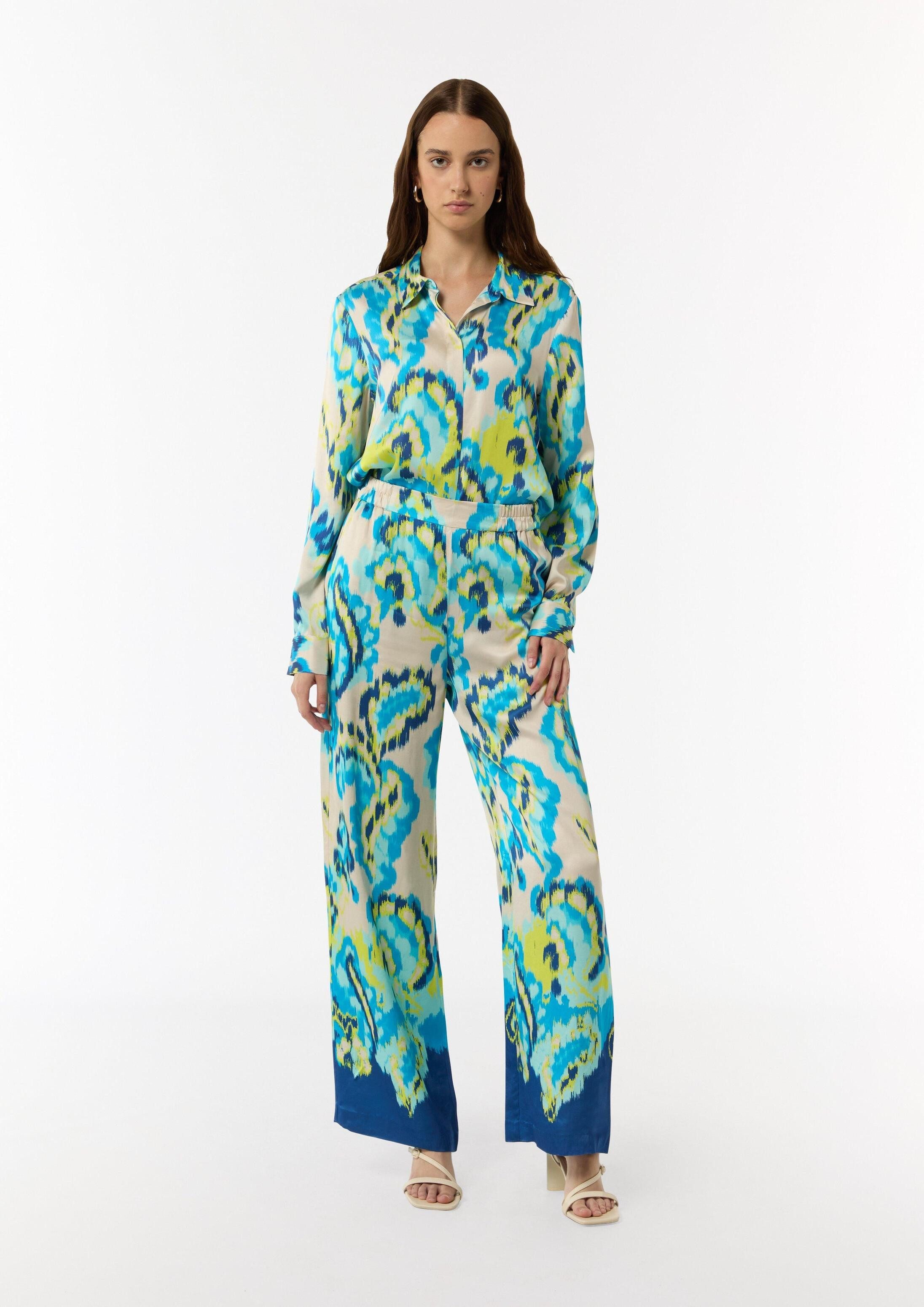 comma Chinos Hose Satinierte Wide-Leg-Hose aus Viskose mit Elastikbund