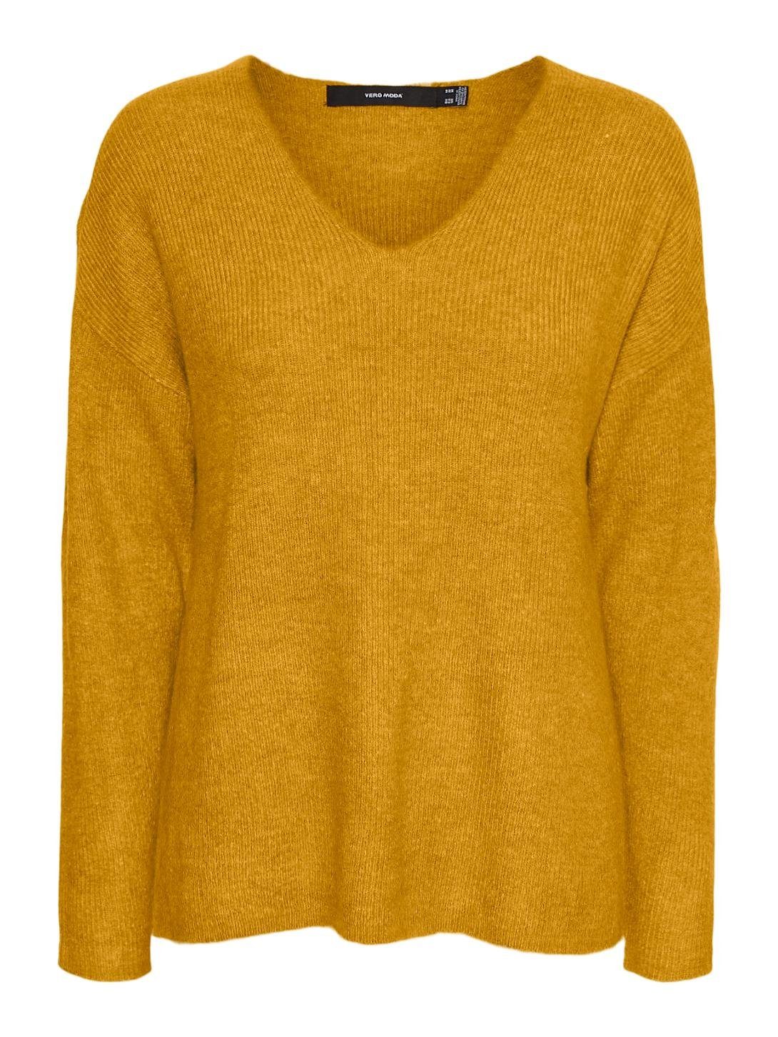Vero Moda Strickpullover Strickpullover V-Ausschnitt Sweater Gelb in VMCREWLEFILE 6112 Langarm